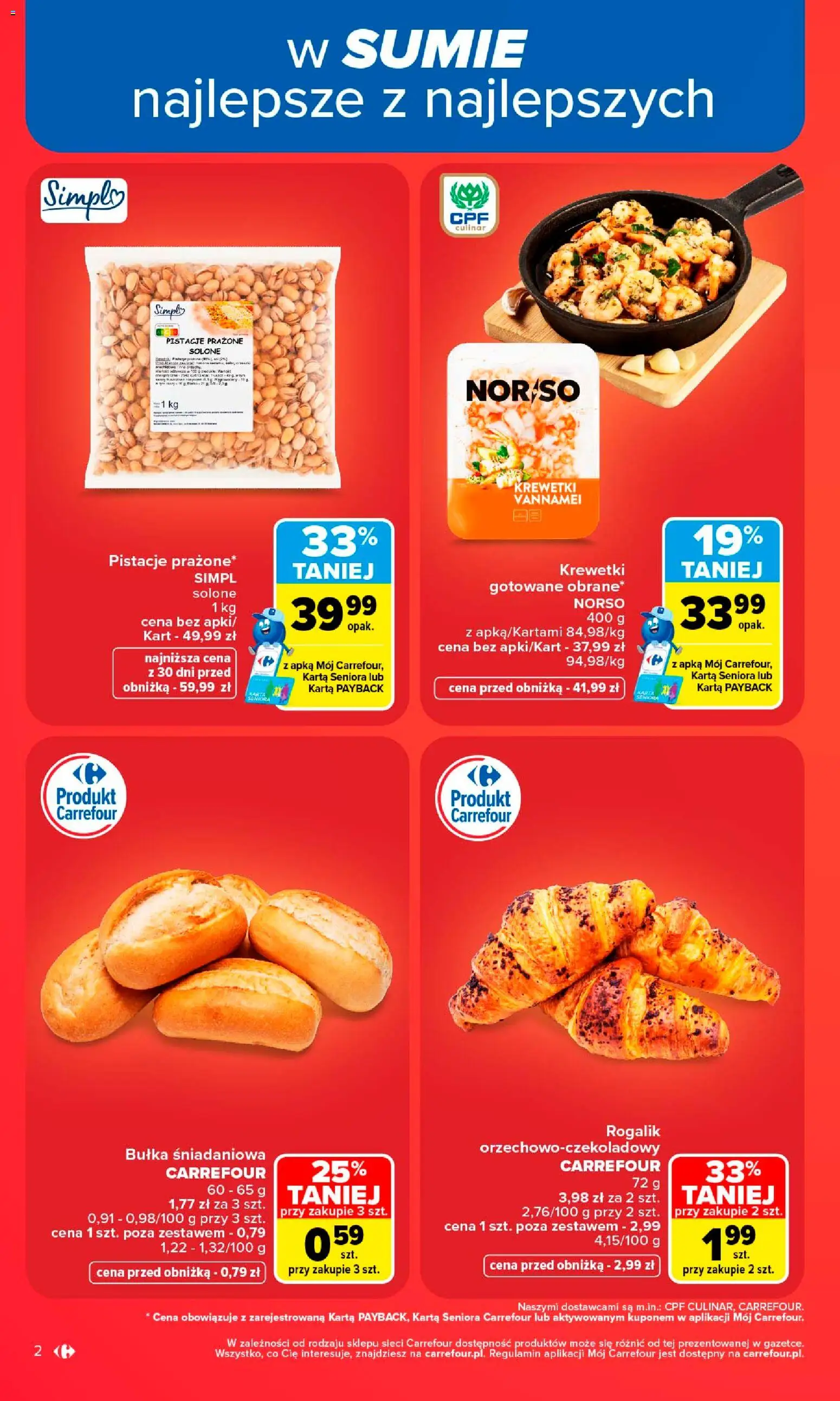Carrefour gazetka od 10.08.2026 | Strona: 4 | Produkty: Karta, Krewetki, Bułka śniadaniowa, Krewetki vannamei