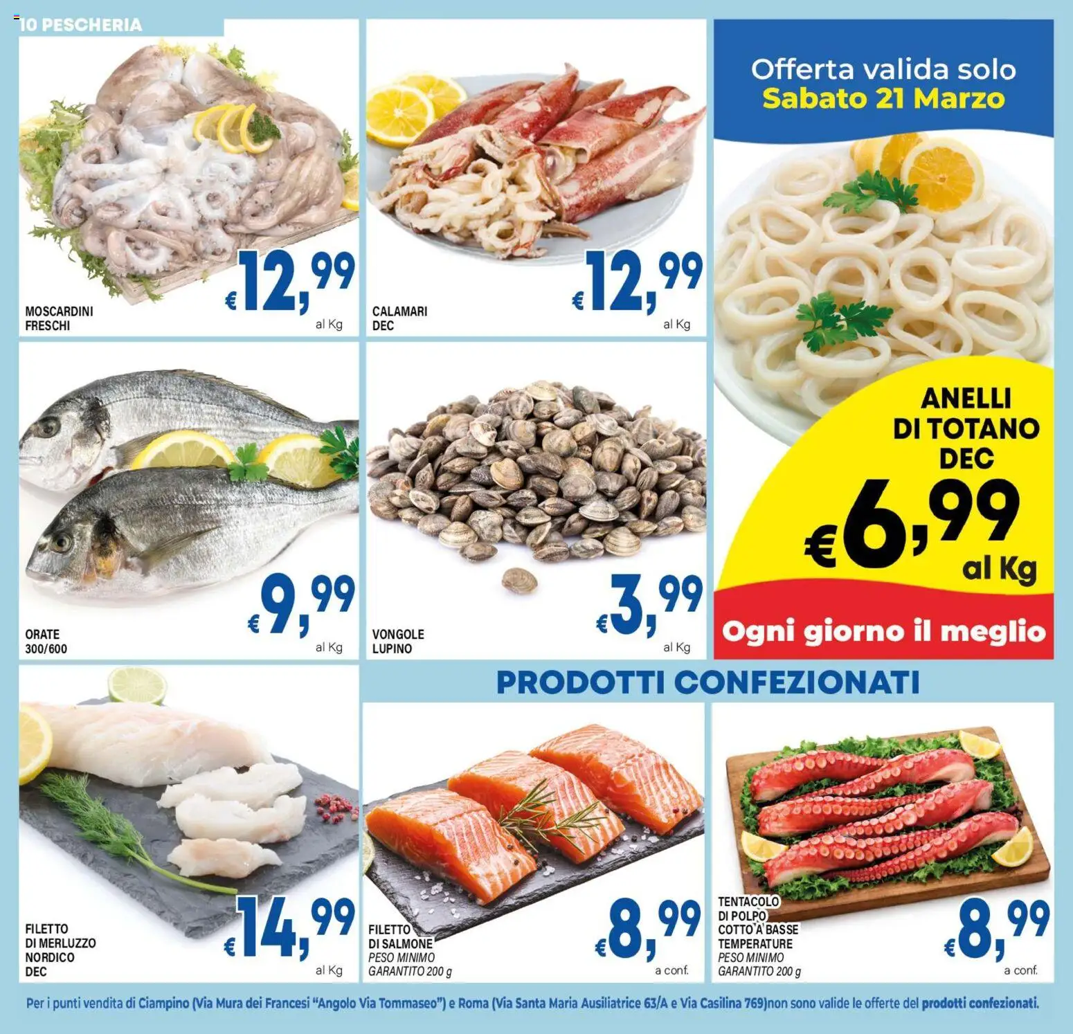 Volantino DEM del 17.03.2026 | Pagina: 10 | Prodotti: Salmone, Merluzzo, Vongole, Polpo
