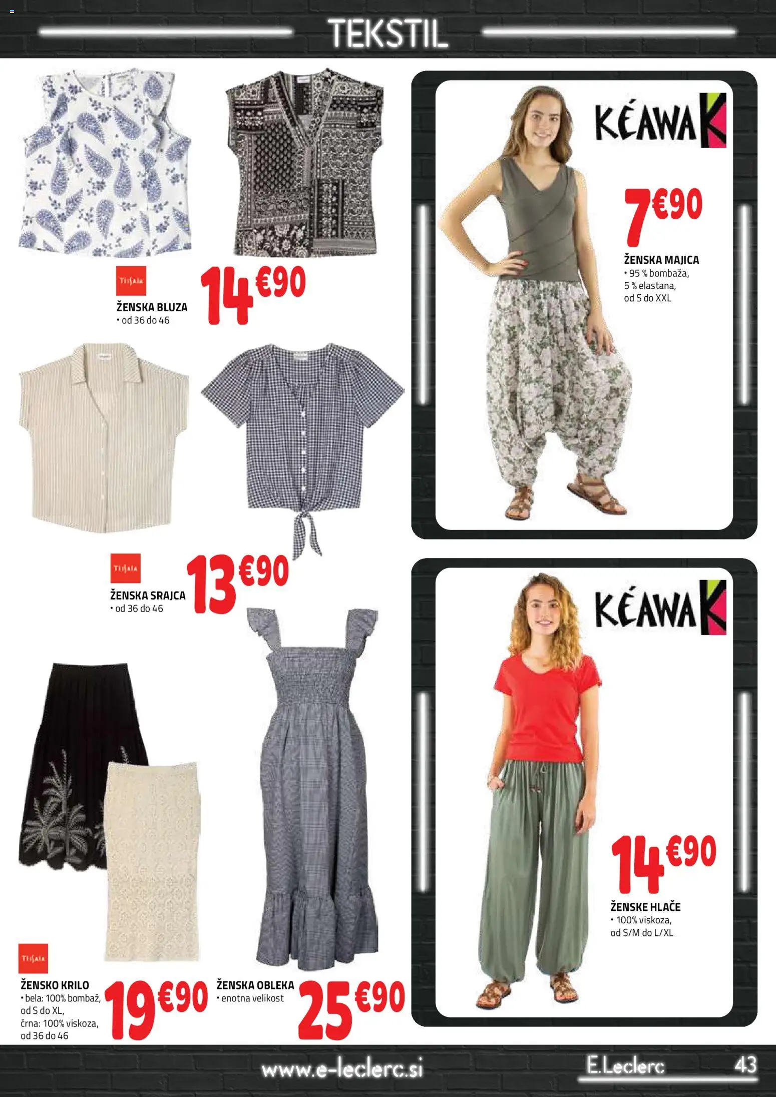 Novi E.leclerc katalog ponudbe – veljaven od 29.04.2026 | Stran: 43 | Izdelki: Krilo, Majica, Bluza, Obleka