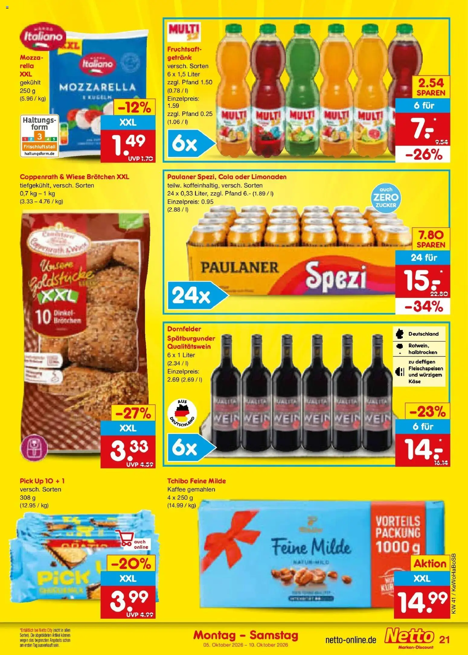 Netto Marken-Discount Prospekt Bochum – gültig ab 05.10.2026 | Seite: 21 | Produkte: Zucker, Wein, Fruchtsaft, Paulaner