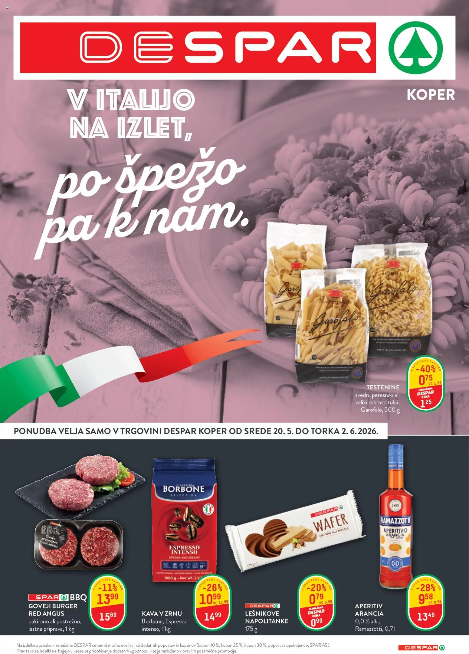 Novi Spar katalog ponudbe – veljaven od 20.05.2026 | Stran: 1 | Izdelki: Napolitanke, Kava, Testenine