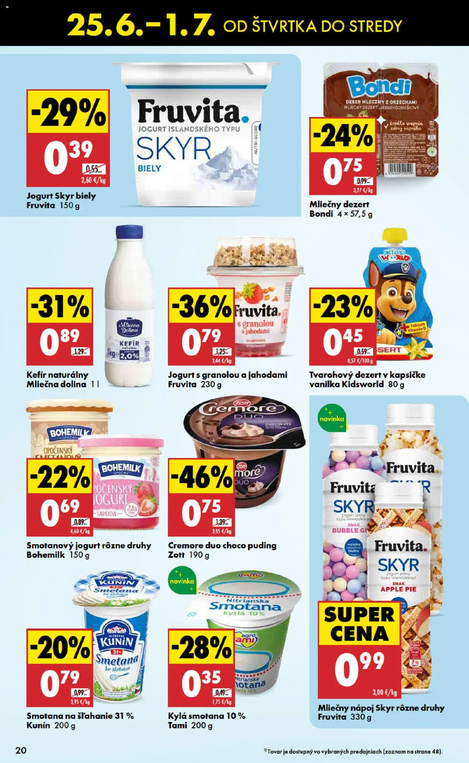 Nové Biedronka akcie – leták je platný od 25.06.2026 | Strana: 20 | Produkty: Smotana, Skyr, Puding, Apple