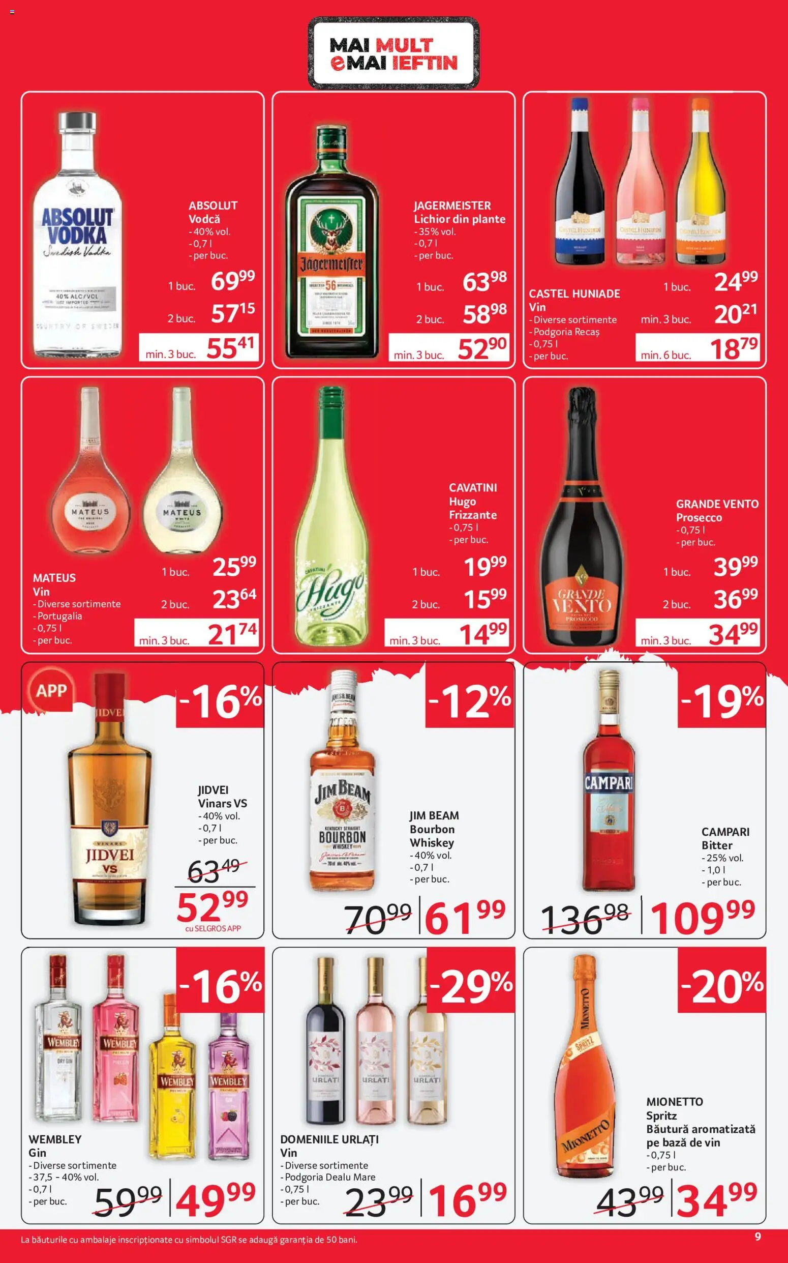 Noul catalog Selgros – valabil de la 24.07.2026 | Pagină: 9 | Produse: Prosecco, Vin, Vodka, Whiskey