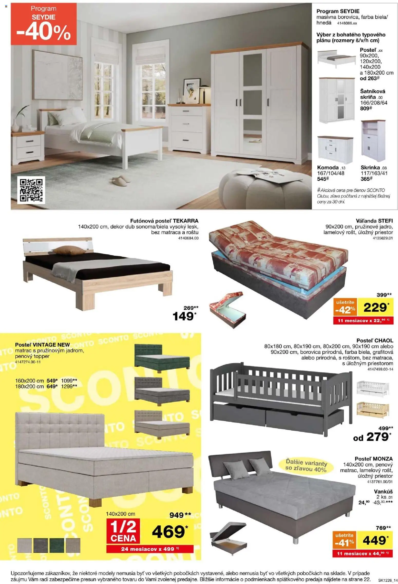 Nové Sconto nábytok akcie – leták je platný od 23.09.2026 | Strana: 14 | Produkty: Matrac, Posteľ, Šatníková skriňa, Skriňa