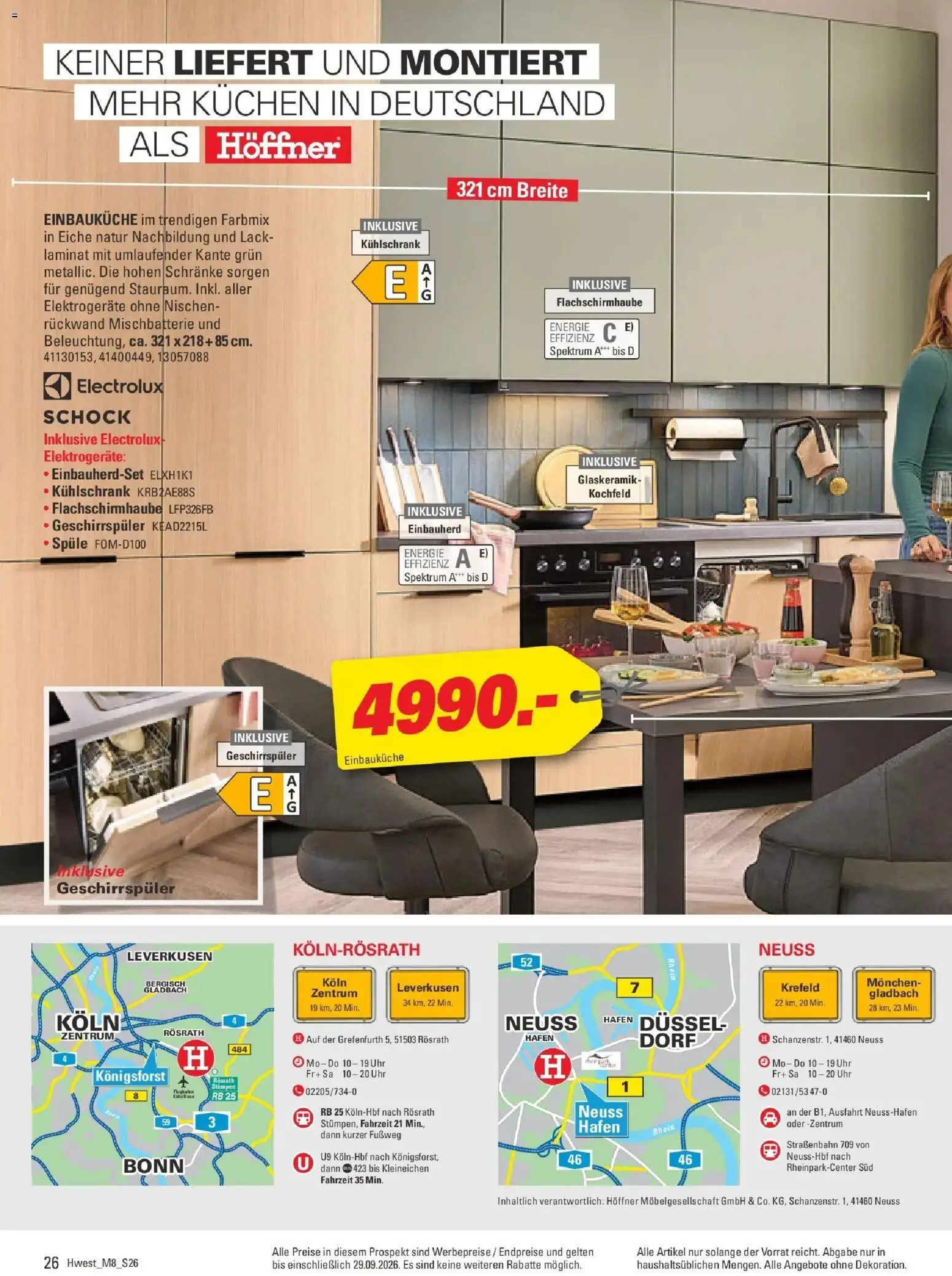 Höffner Prospekt Schönefeld (ab 09.09.2026) zum Blättern | Seite: 26 | Produkte: Kühlschrank, Kochfeld, Kuchen, Uhr