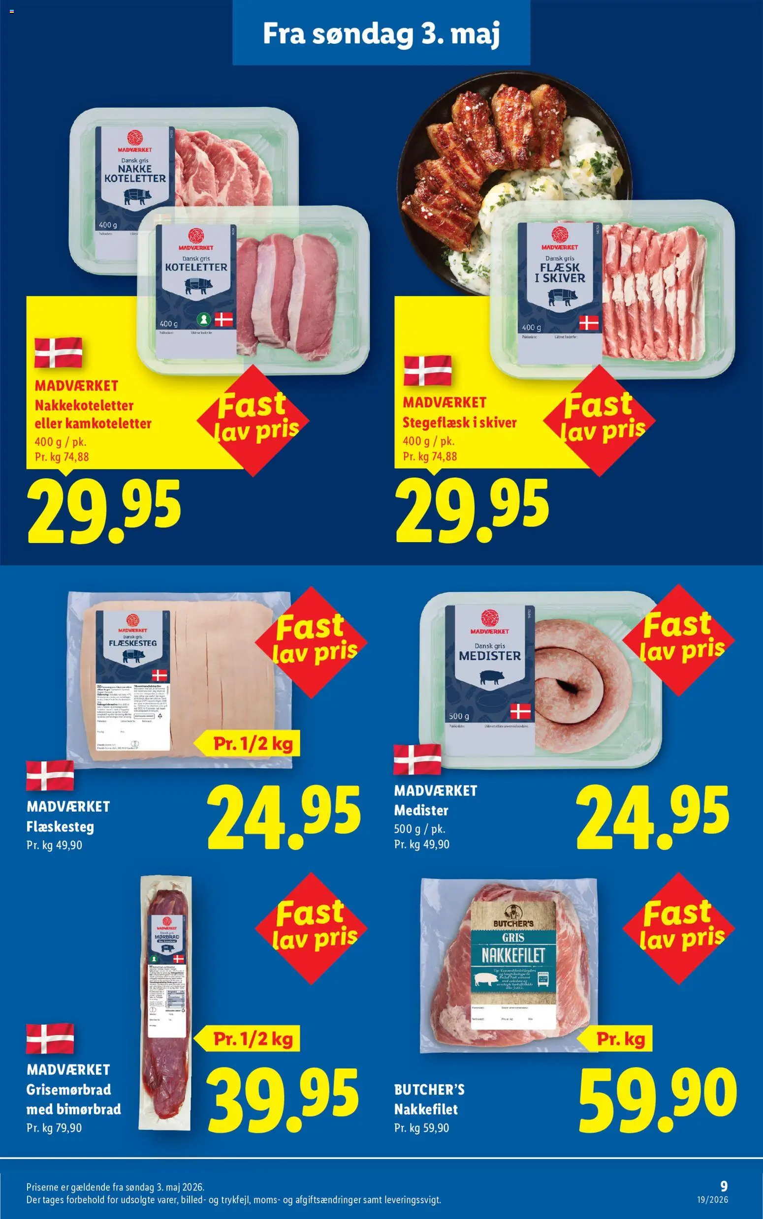 Lidl tilbudsavis – gyldig fra 03/05/2026 | Side: 9 | Produkter: Koteletter, Flæskesteg, Nakkefilet