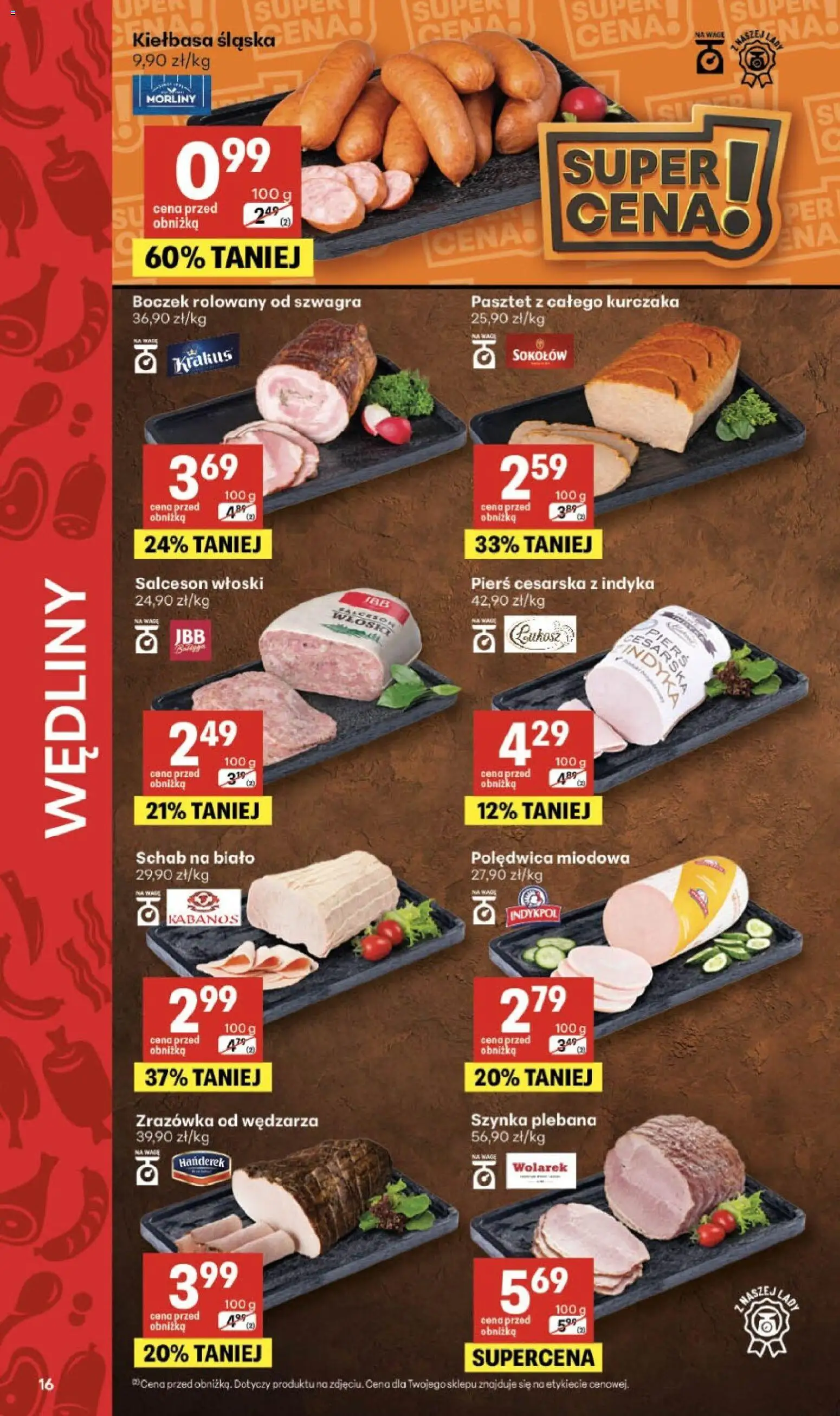 Delikatesy Centrum gazetka od 13.08.2026 | Strona: 16 | Produkty: Kiełbasa, Schab, Pasztet, Wędliny