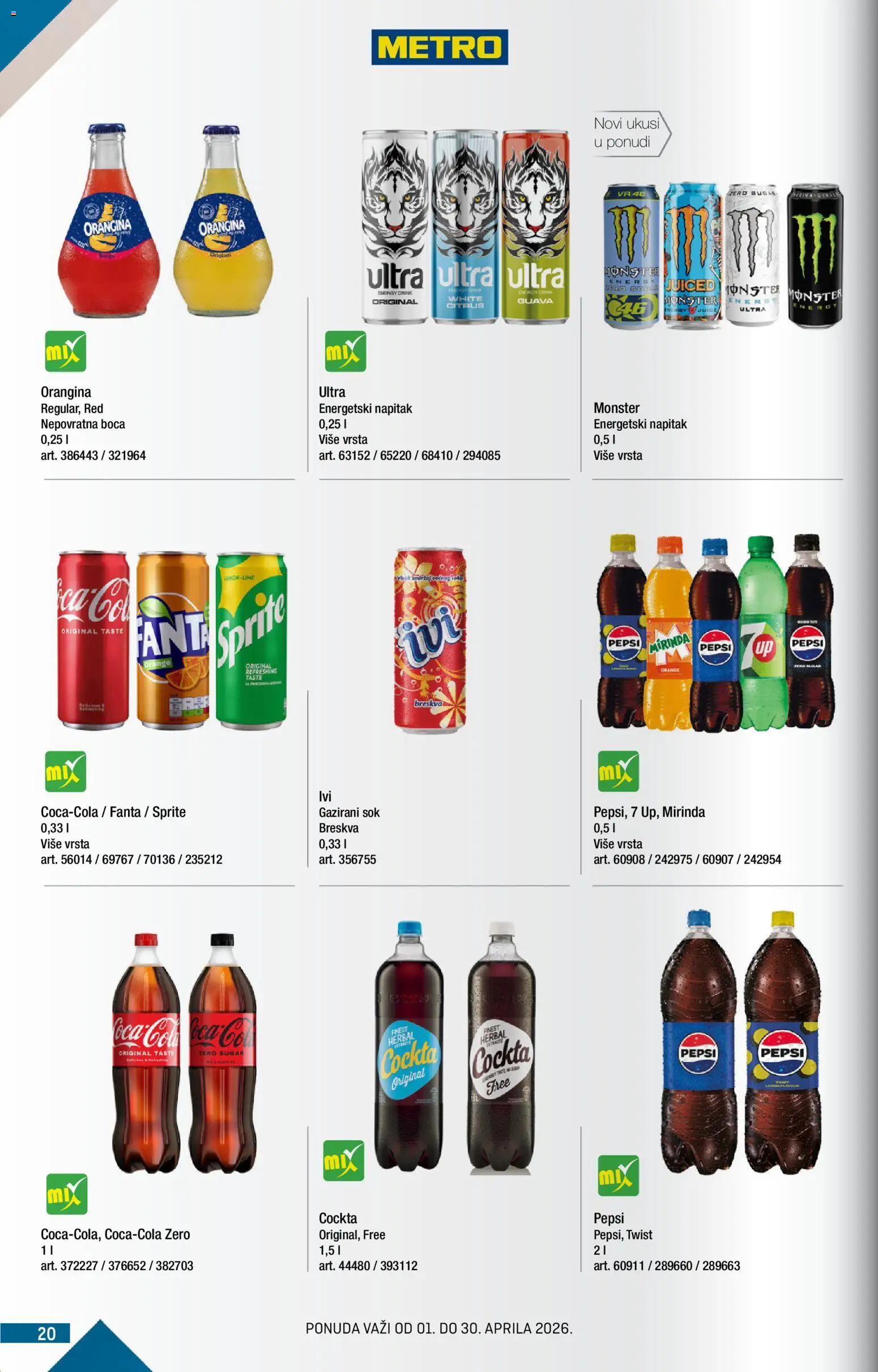 Metro katalog - važi od 01.04.2026 | Strana: 20 | Proizvode: Sok, Breskva, Pepsi