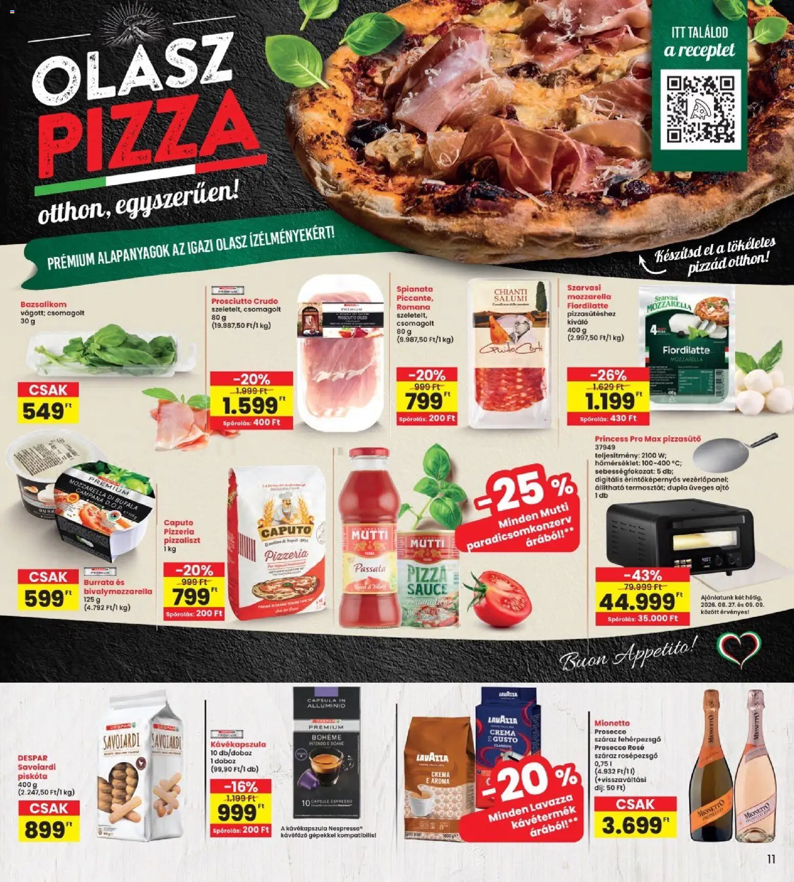 Interspar akciós ujság - amely érvényes a következő dátumtól: 2026.08.27. | Oldal: 11 | Termékek: Mozzarella, Kávéfőző, Rosé, Burrata