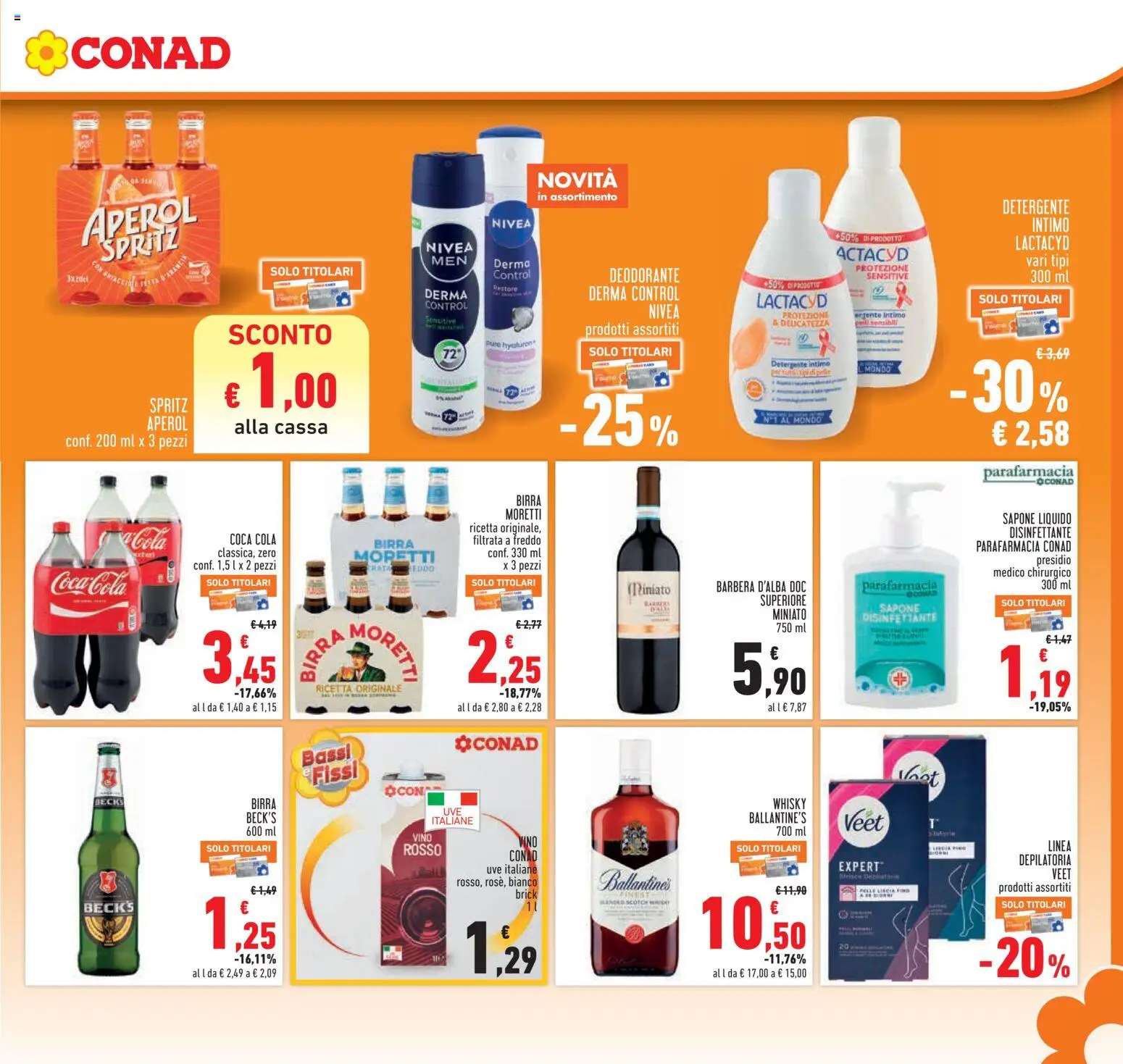 Volantino Conad del 08/10/2026 | Pagina: 15 | Prodotti: Detergente, Whisky, Aperol, Coca Cola