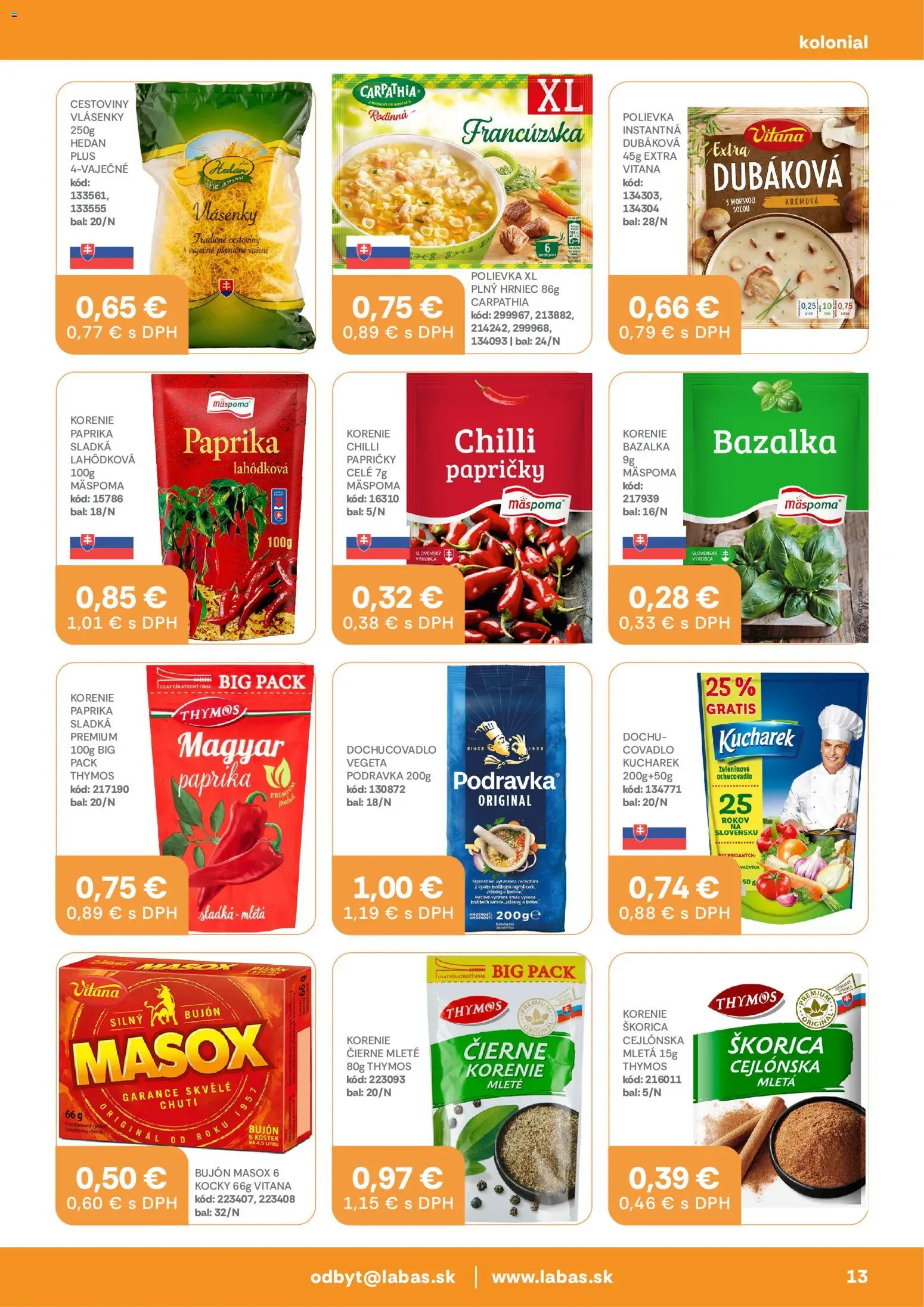 Nové Labaš akcie – leták je platný od 11.09.2026 | Strana: 13 | Produkty: Masox, Cestoviny, Chilli, Korenie