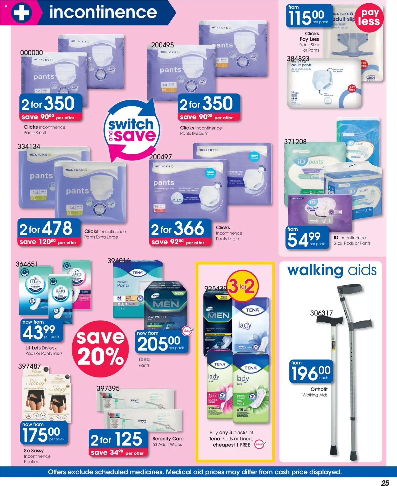 New Clicks catalogue – valid from 23.04.2026 | Page: 25 | Products: Pants, Pads, Light, Switch