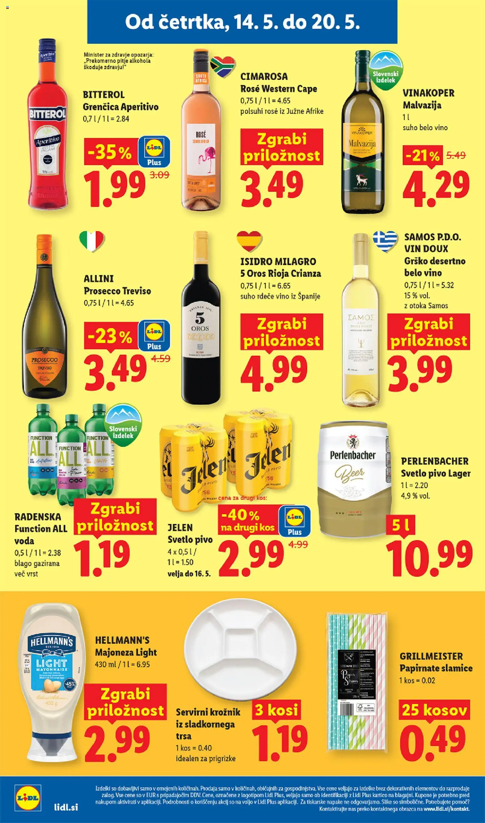 Novi Lidl katalog ponudbe – veljaven od 14.05.2026 | Stran: 20 | Izdelki: Kos, Vino, Pivo, Voda