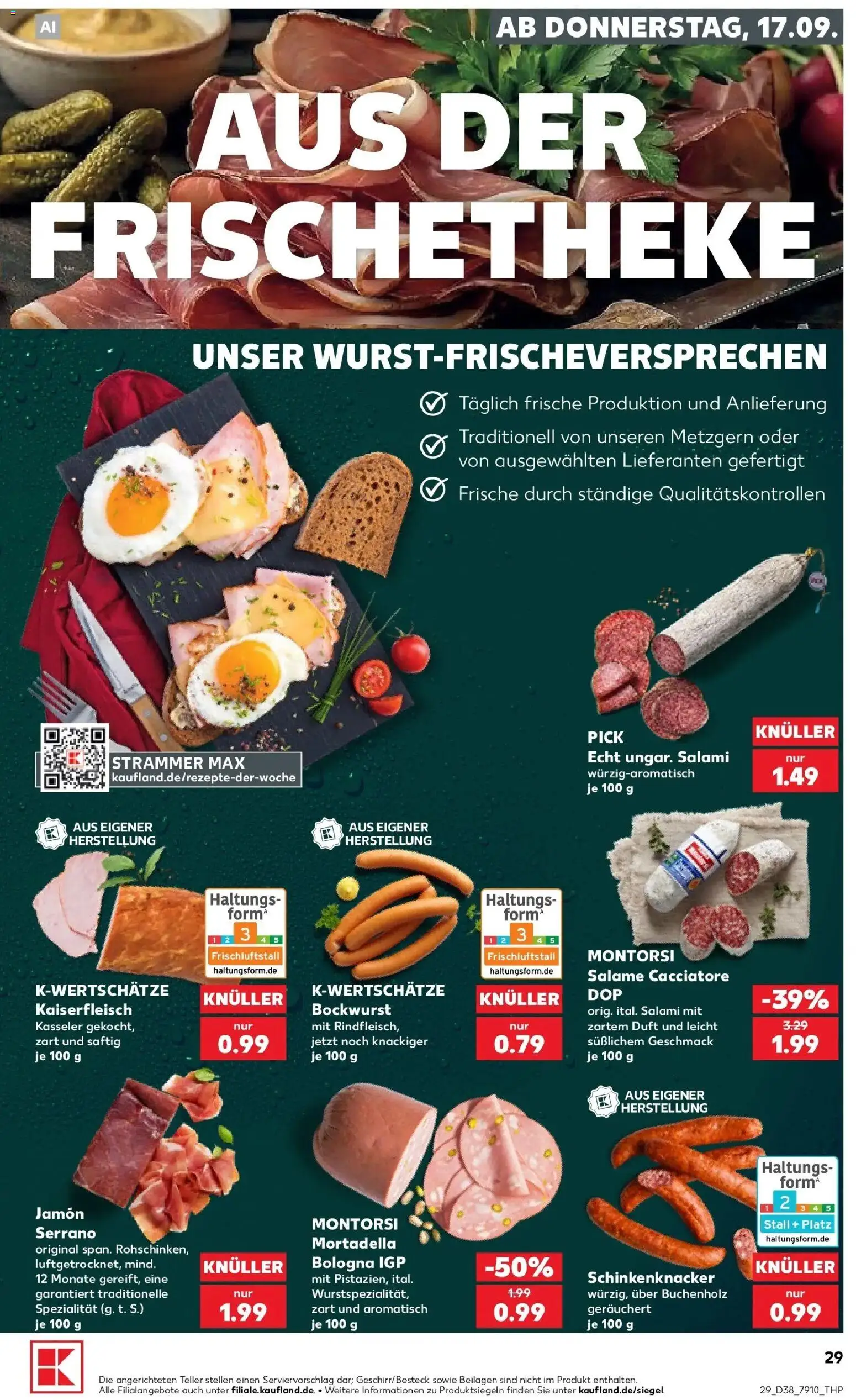 Prospekt Kaufland ab 17.09.2026 » Angebote Online zum Blättern | Seite: 29 | Produkte: Beilagen, Bockwurst, Salami, Rindfleisch
