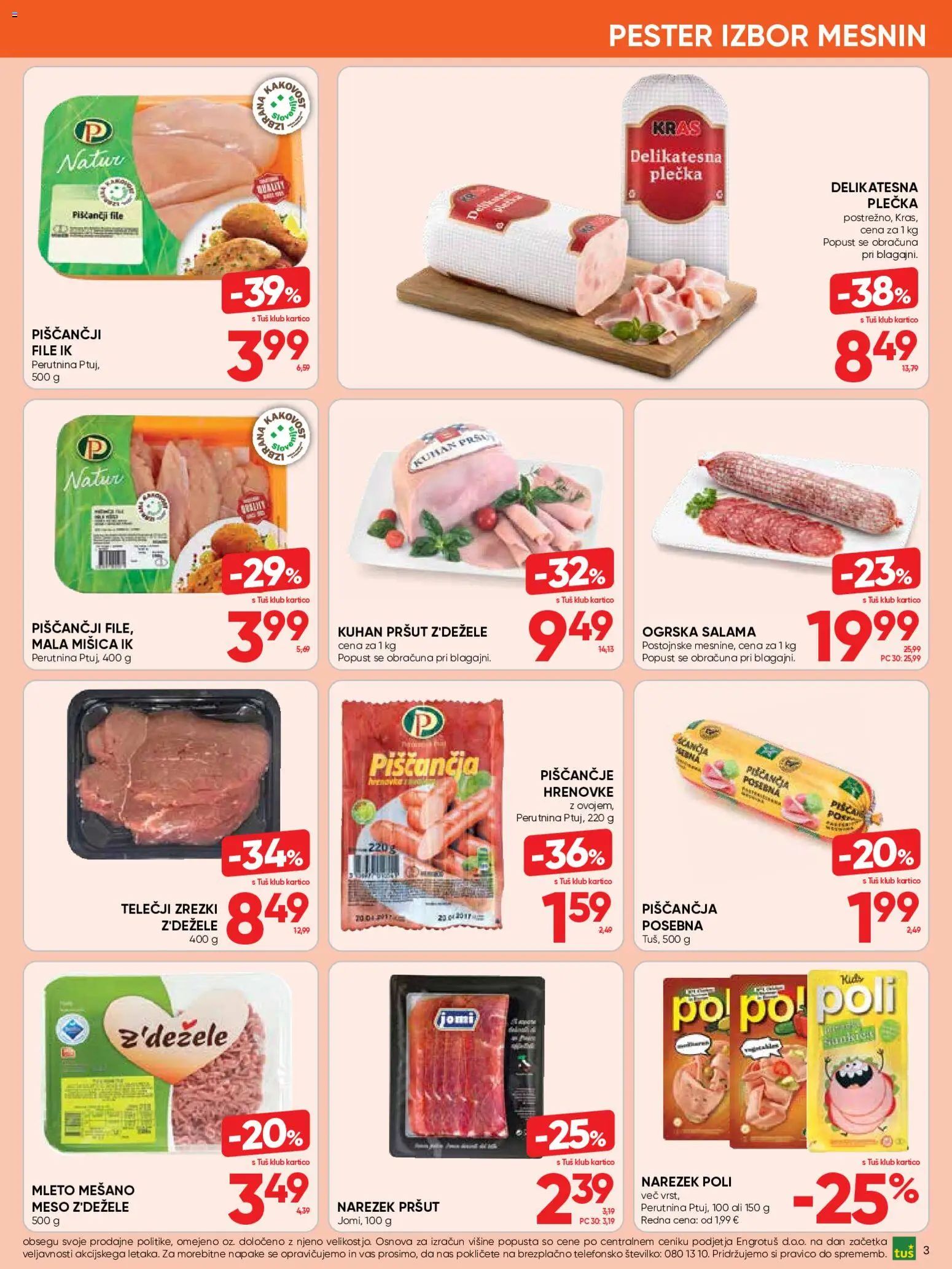 Novi Tuš katalog ponudbe – veljaven od 29.07.2026 | Stran: 3 | Izdelki: Hrenovke, Narezek, Zrezki, Salama