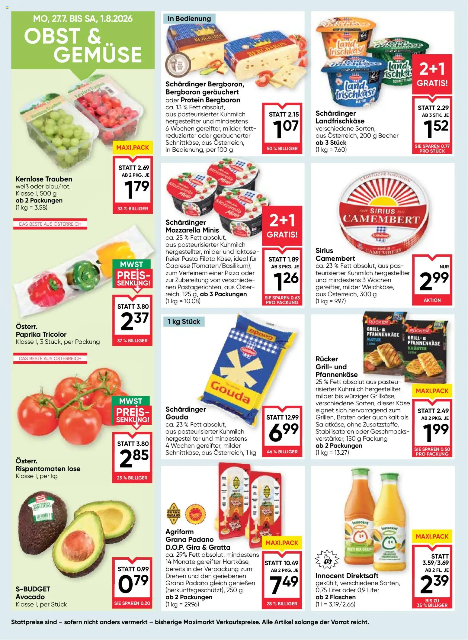 Maximarkt Flugblatt gültig ab 30.07.2026 | Seite: 10 | Produkte: Pasta, Gemüse, Grill, Käse