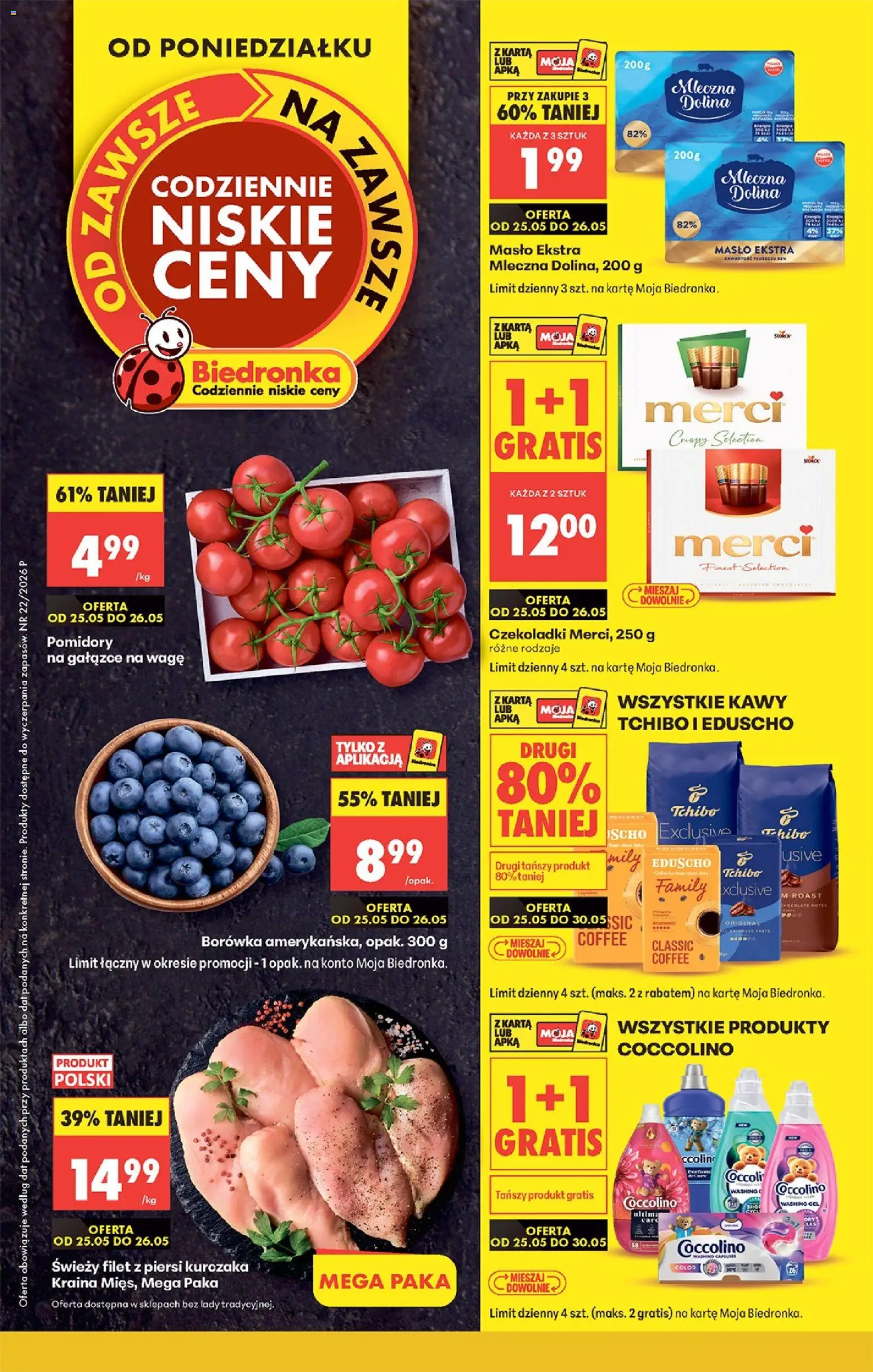Biedronka Polsko leták od 25.05.2026 | Strana: 1 | Produkty: Finest, Merci, Coccolino, Filet