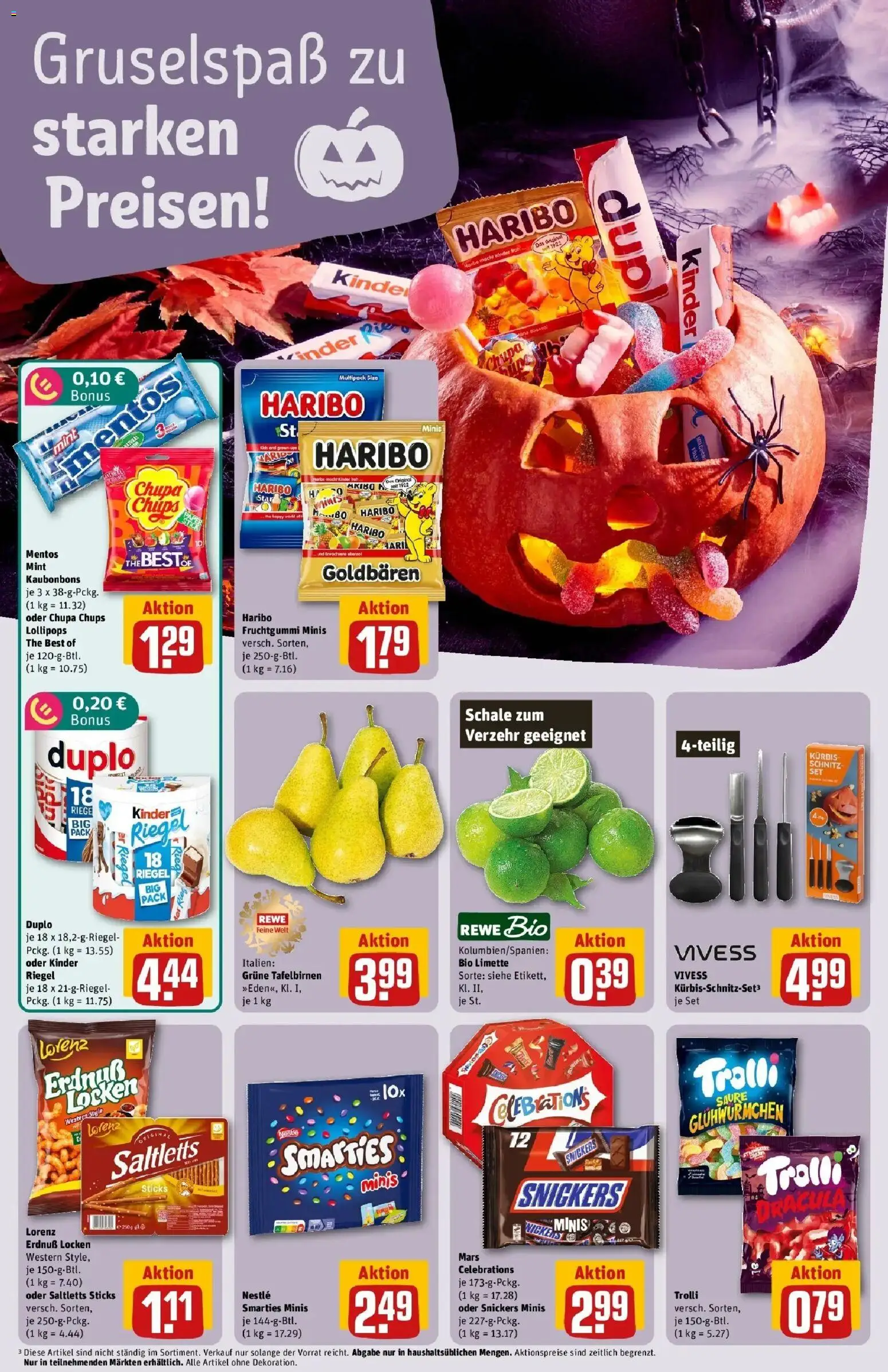 REWE Prospekt ab 26.10.2026 zum Blättern » Angebote | Seite: 4 | Produkte: Smarties, Celebrations, Snickers, Limette