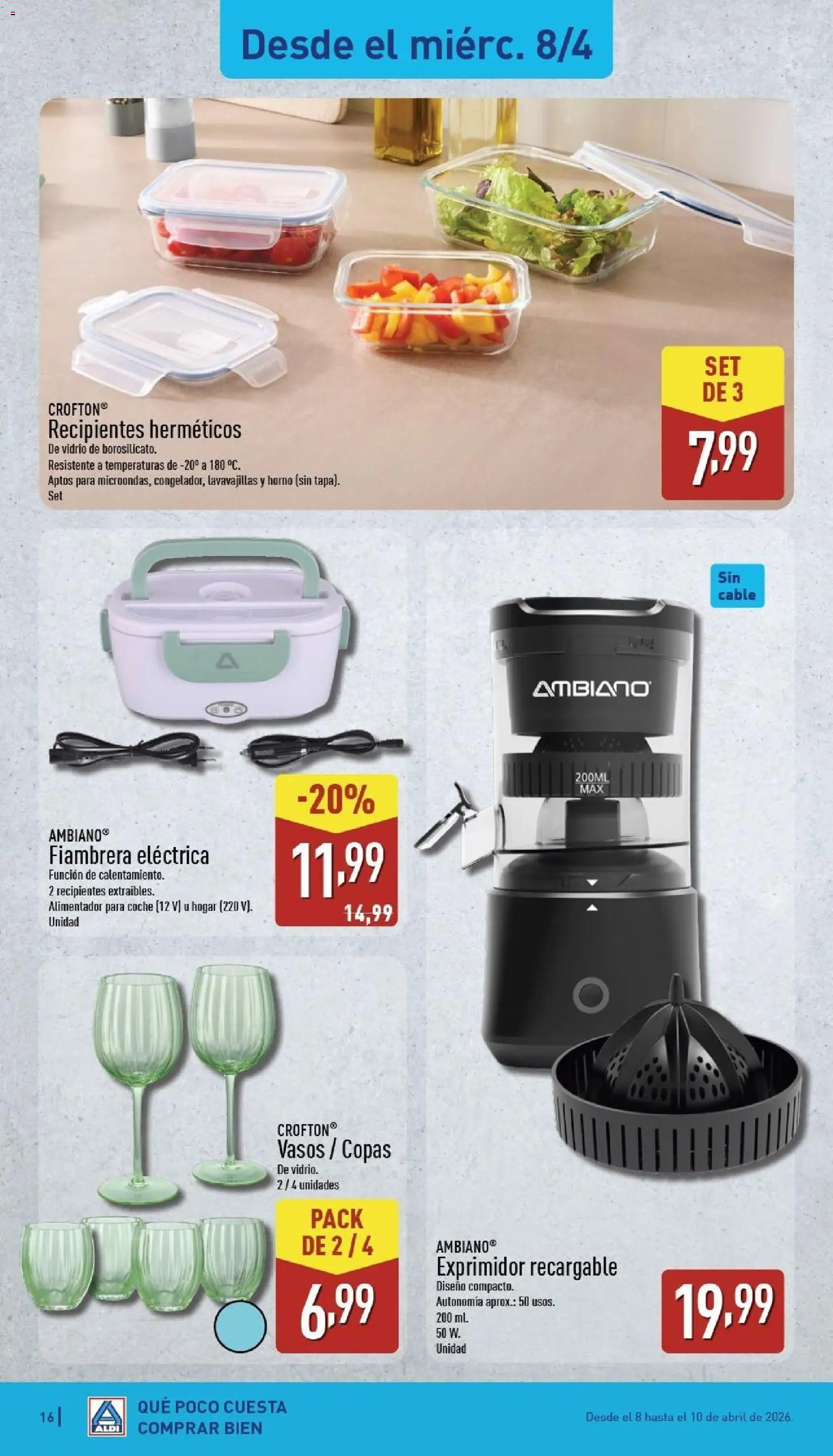 Aldi folleto Península │ válido desde el 06.04.2026 | Página: 16 | Productos: Vasos, Cable, Horno, Exprimidor