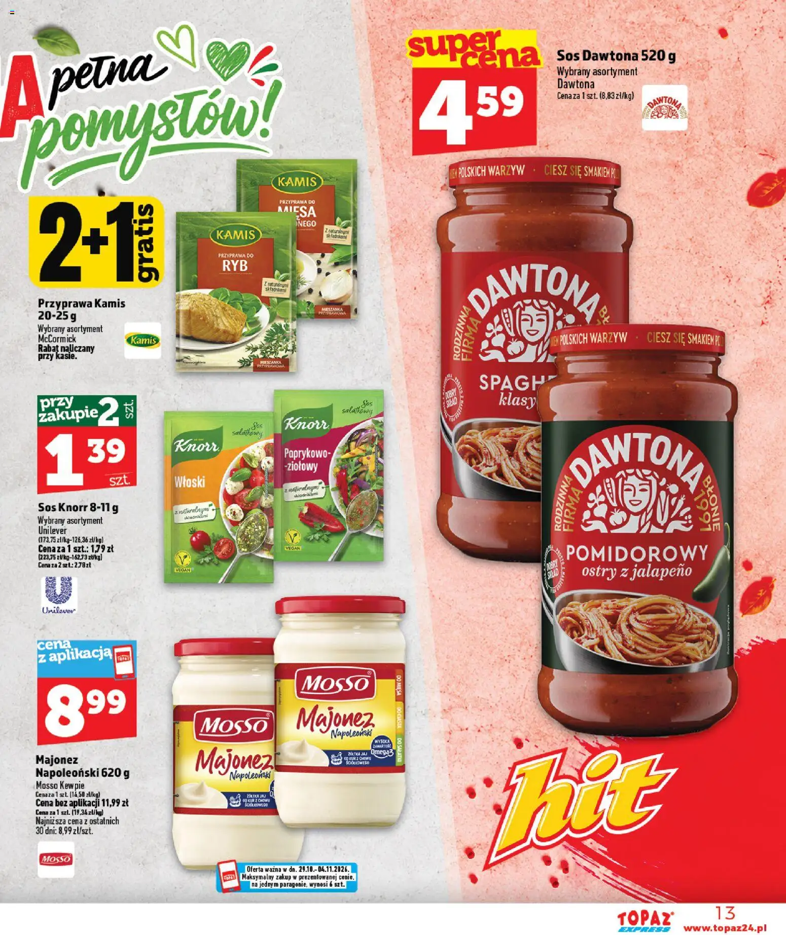 Topaz gazetka - Express od 29.10.2026 | Strona: 13 | Produkty: Sałatki, Jalapeno, Majonez, Sos