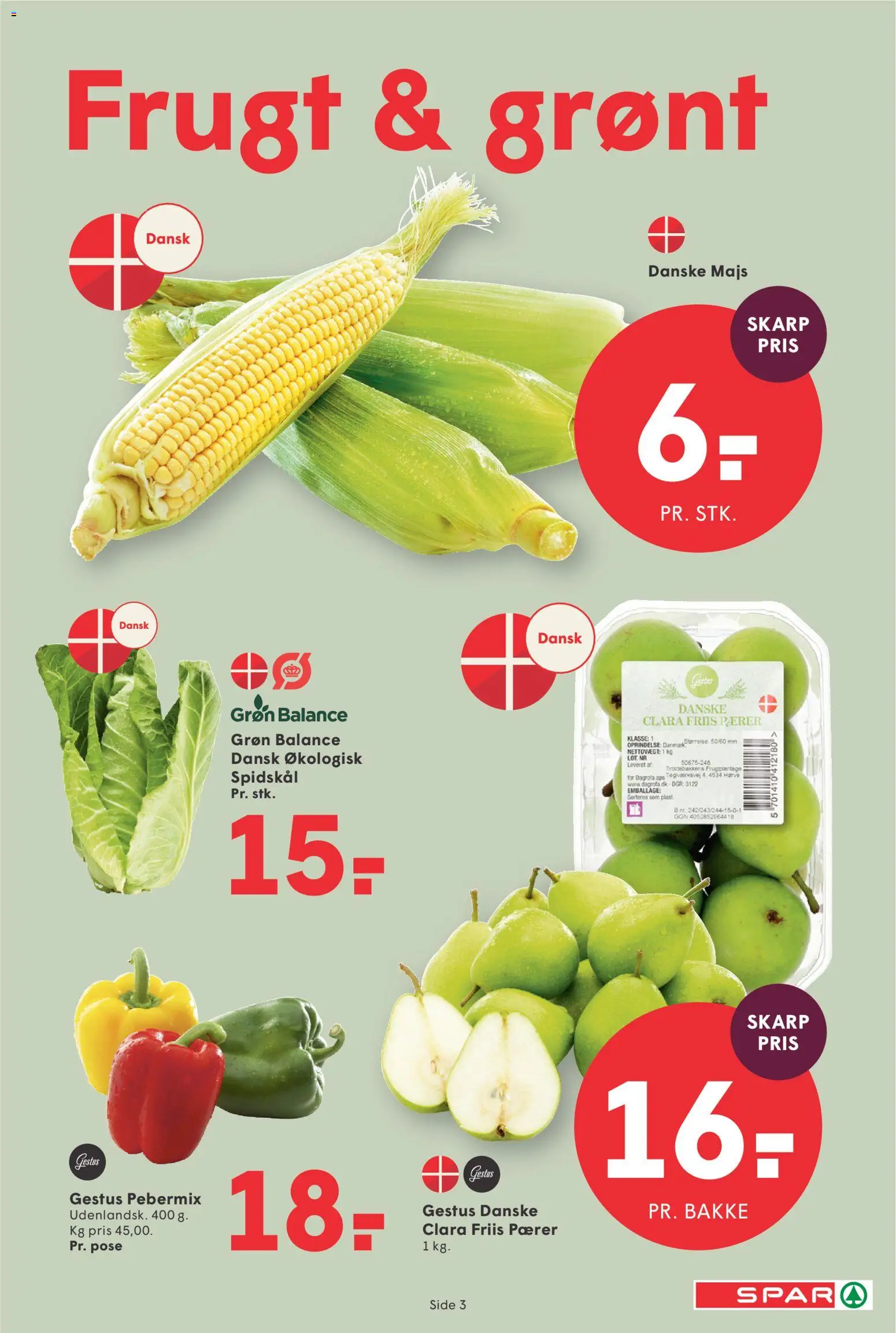 Spar tilbudsavis – gyldig fra 04/09/2026 | Side: 3 | Produkter: Majs, Spidskål, Pærer, Søm