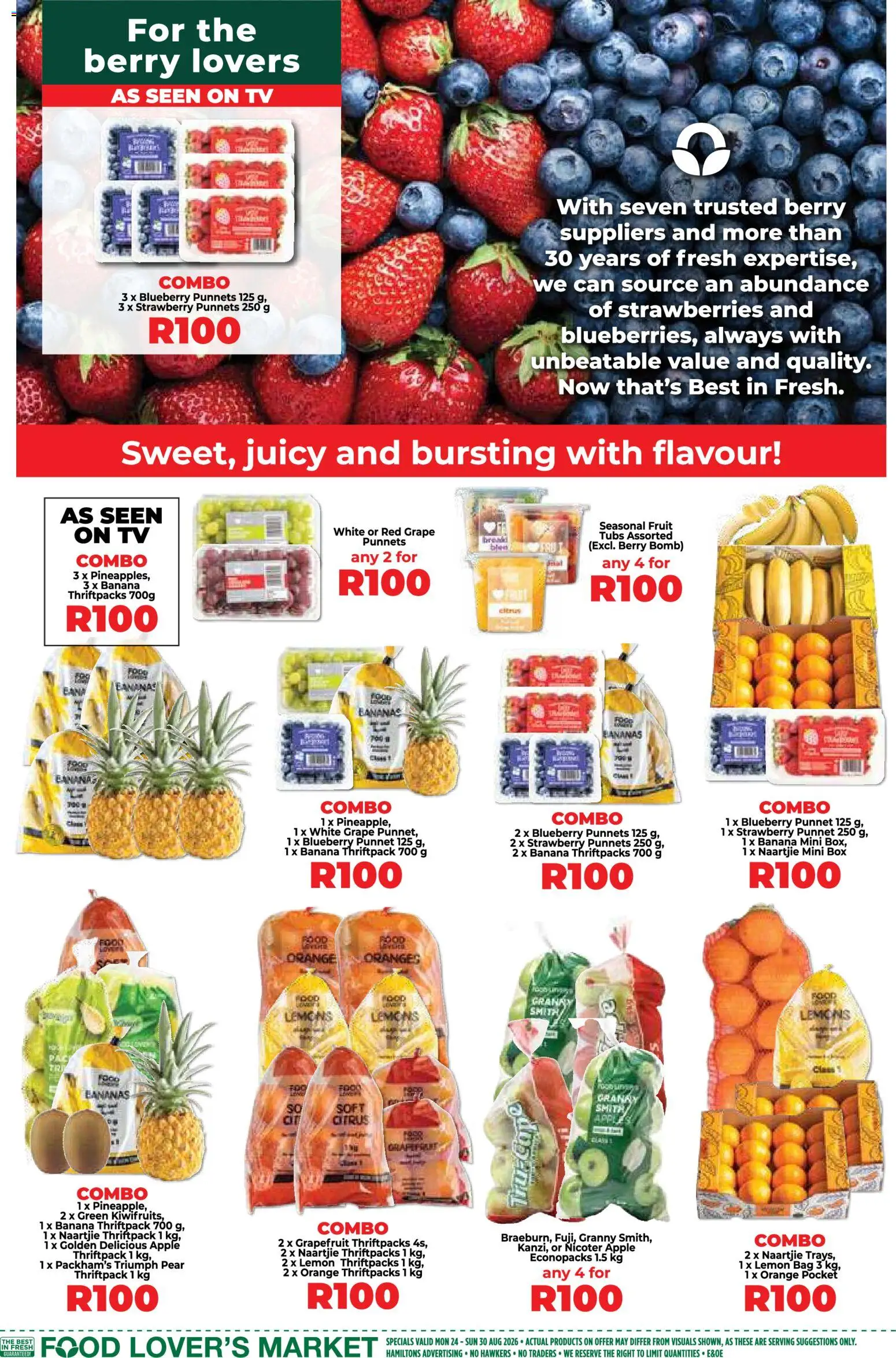 New Food Lover's Market catalogue – valid from 24/08/2026 | Page: 3 | Products: Lemons, Bag, Oranges, Bananas