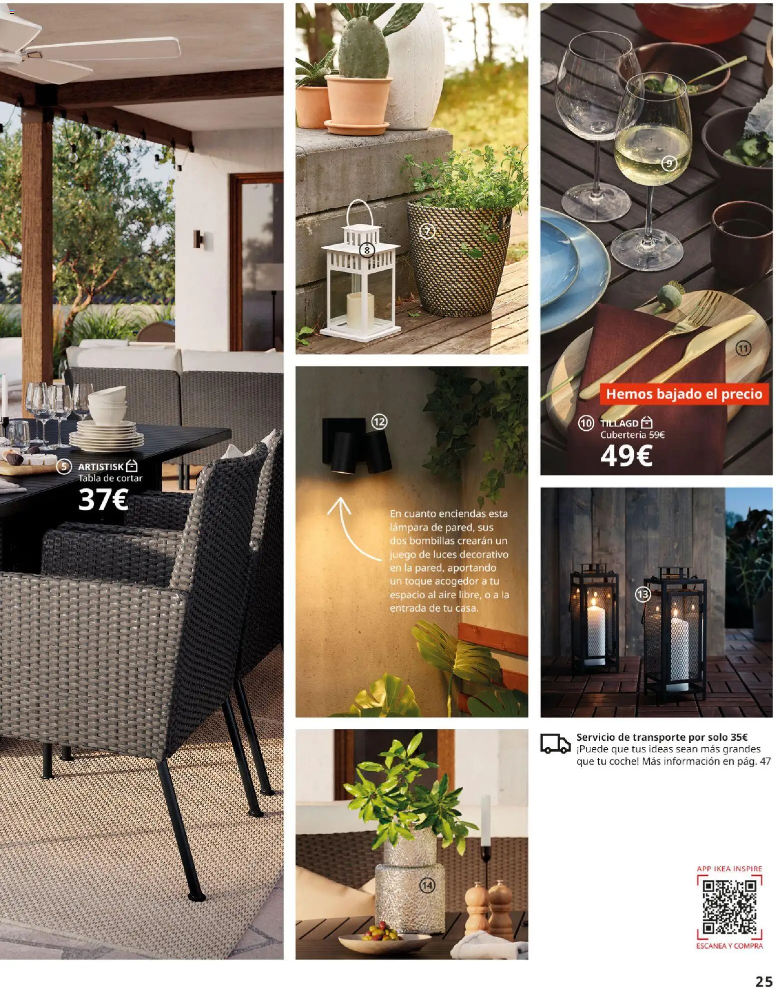 Catálogo IKEA Muebles de exterior │ válido desde el 17/12/2025 | Página: 25 | Productos: Tabla de cortar, Cubertería, Lámpara