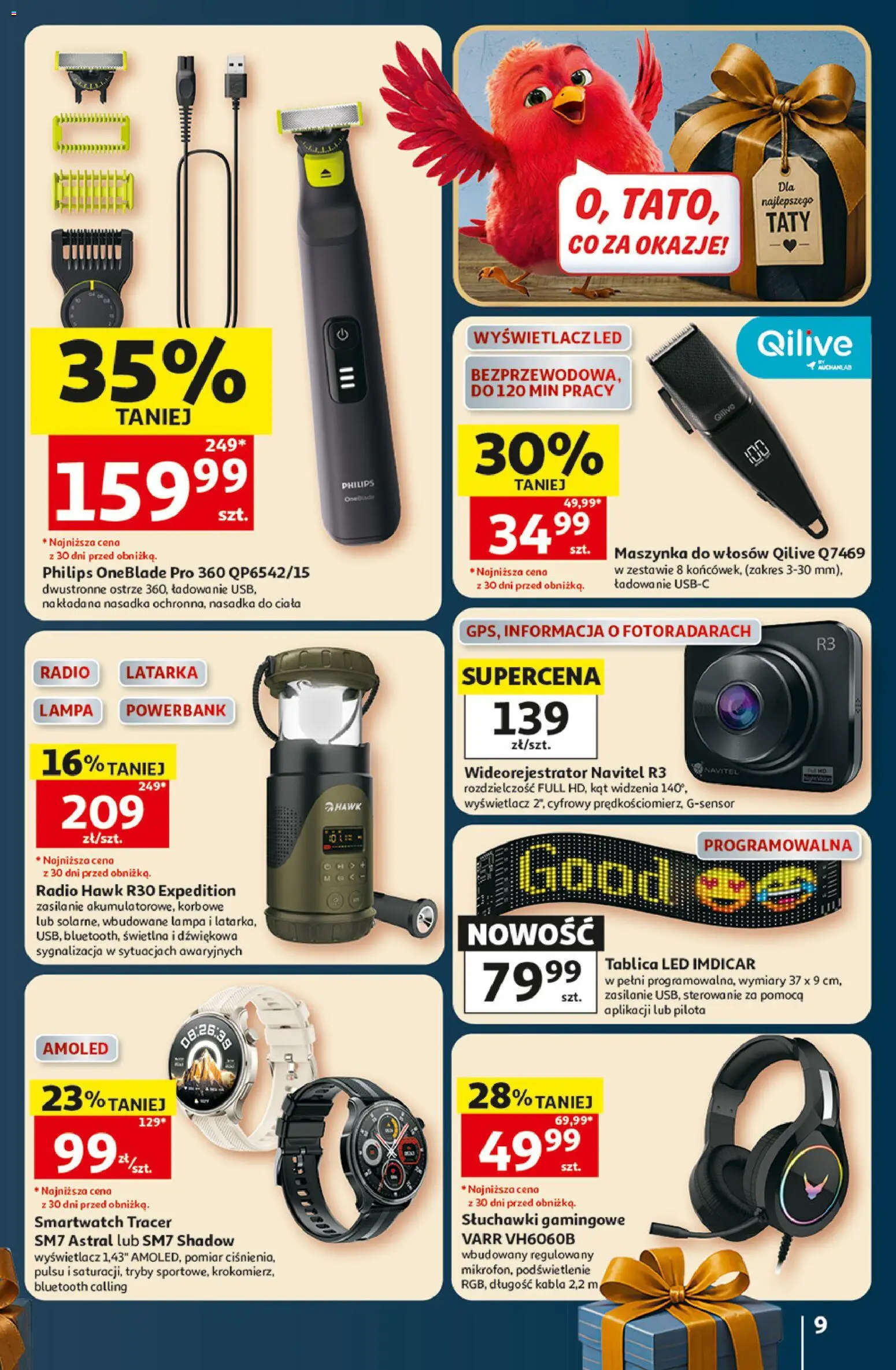 Auchan gazetka - 30 Lat Hipermarket od 18.06.2026 | Strona: 9 | Produkty: Radio, Słuchawki, Powerbank, Smartwatch