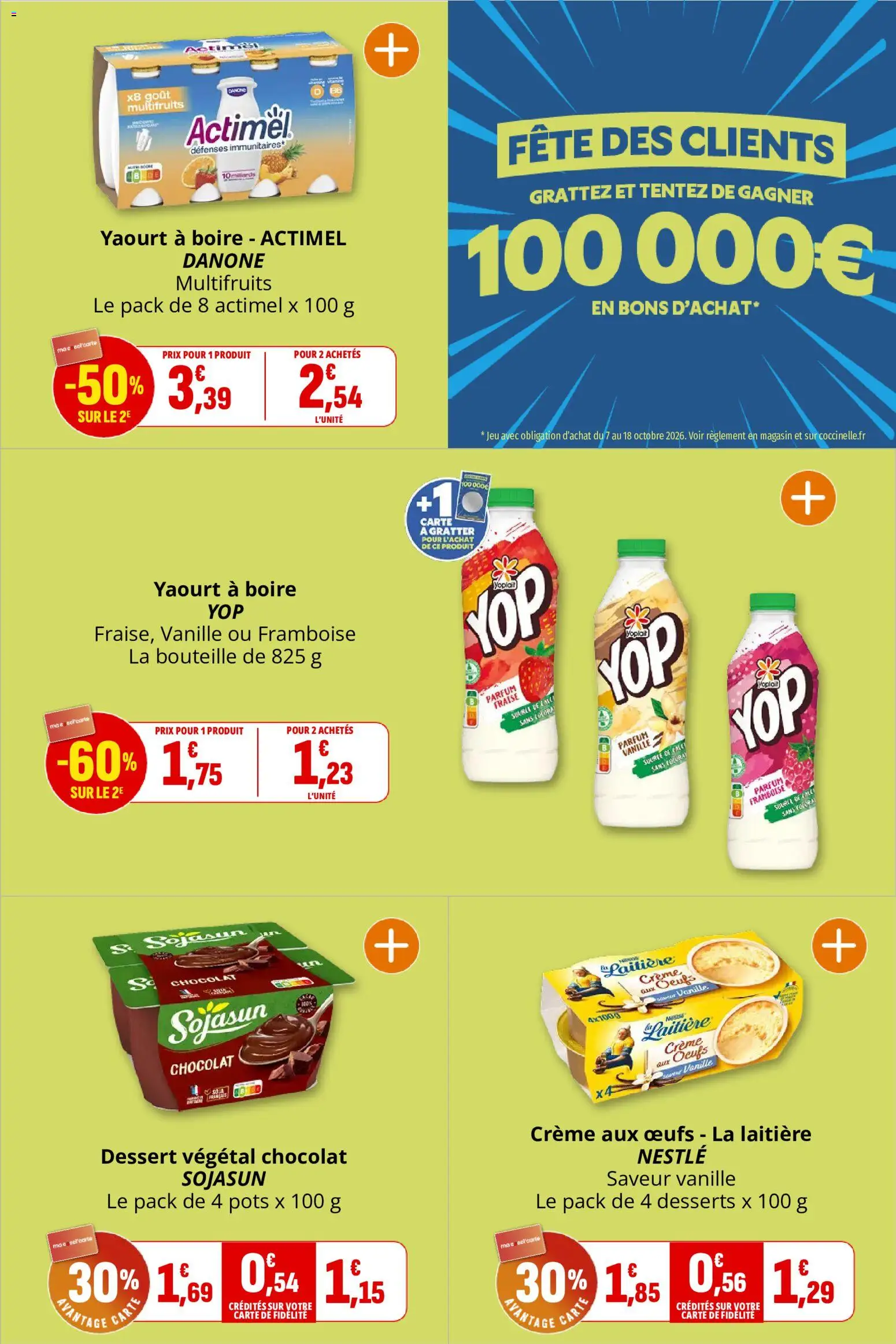 {H1} | Page: 15 | Produits: Crème aux œufs, Actimel, Bouteille, Chocolat