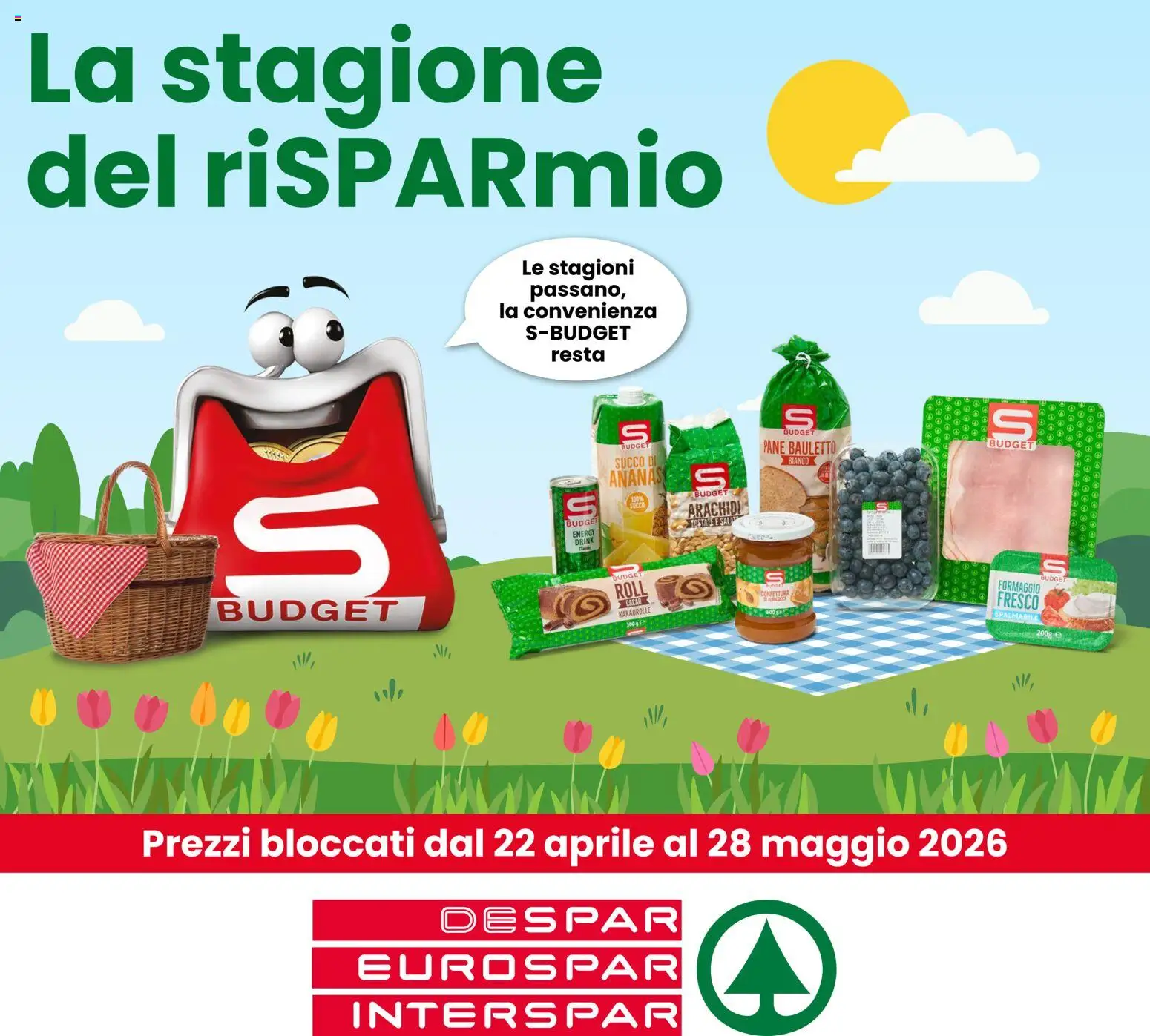 Volantino Despar del 22.04.2026 | Pagina: 1 | Prodotti: Pane, Succo, Formaggio, Ananas