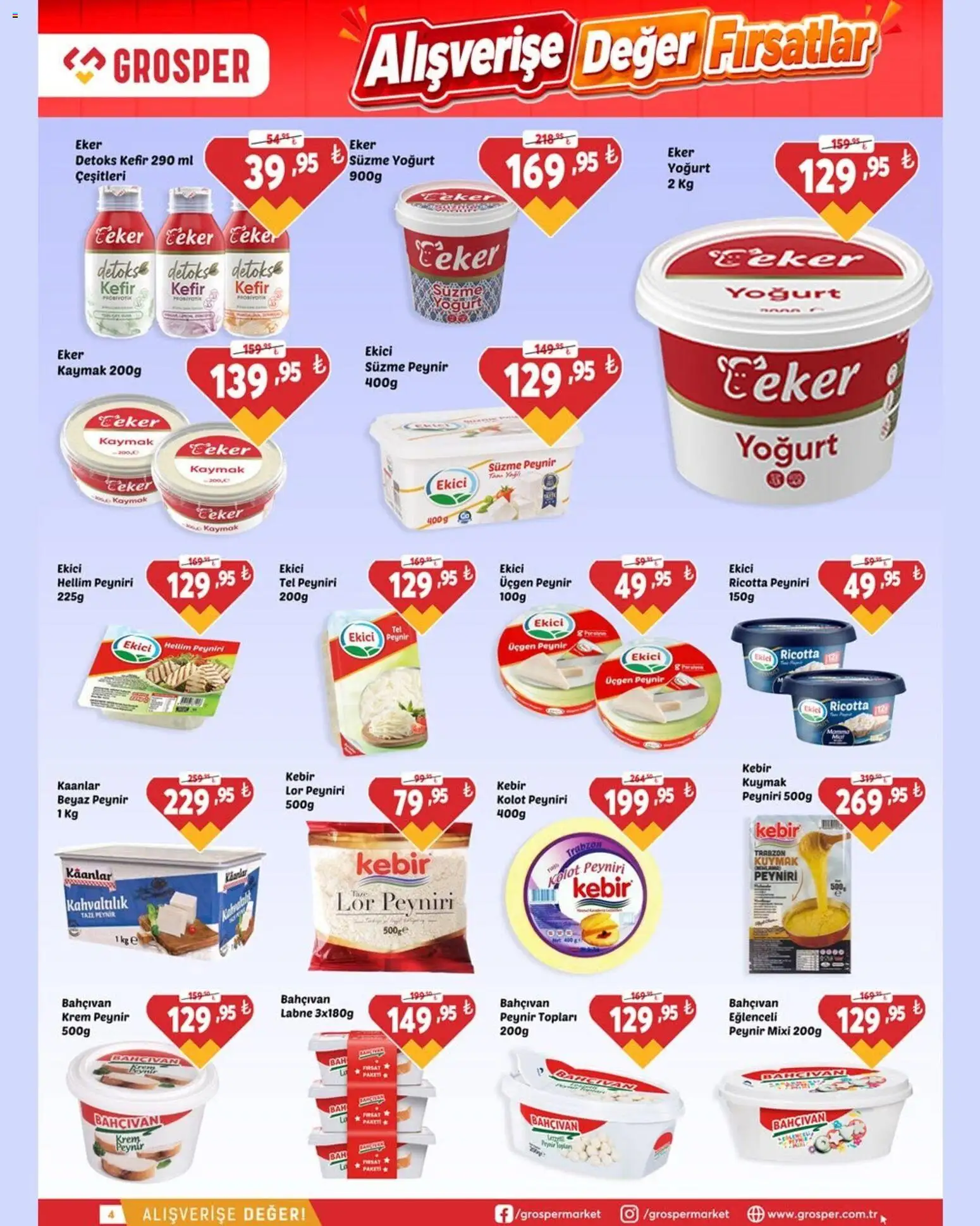 Grosper Katalog - 29 Temmuz 2026 tarihinden itibaren geçerlidir | Sayfa: 4 | Ürünler: Krem, Peynir, Şeker, Süzme peynir