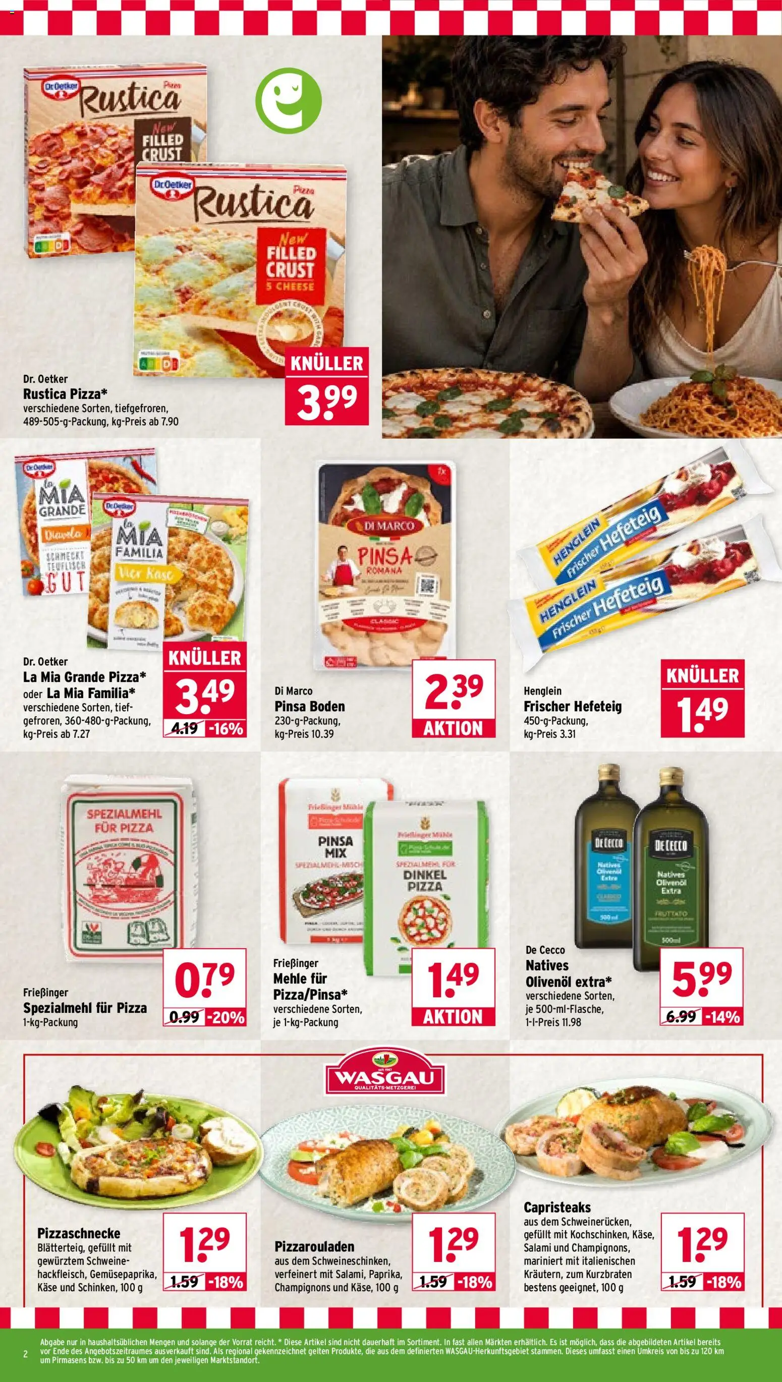 Wasgau Prospekt – gültig ab 19.10.2026 | Seite: 2 | Produkte: Käse, Olivenol, Champignons, Pizza