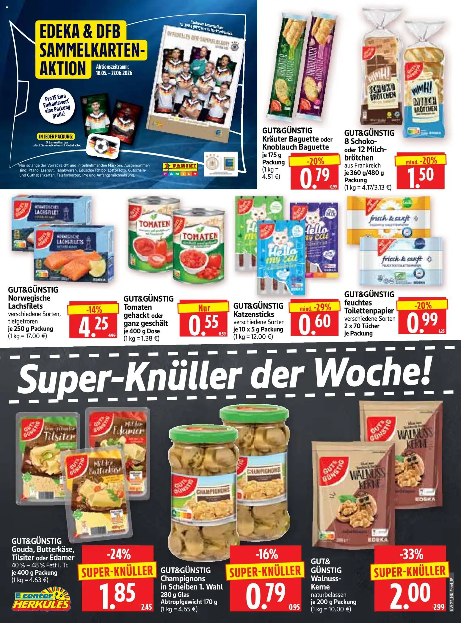 HERKULES Prospekt – gültig ab 26.05.2026 | Seite: 18 | Produkte: Baguette, Tomaten, Edamer, Champignons