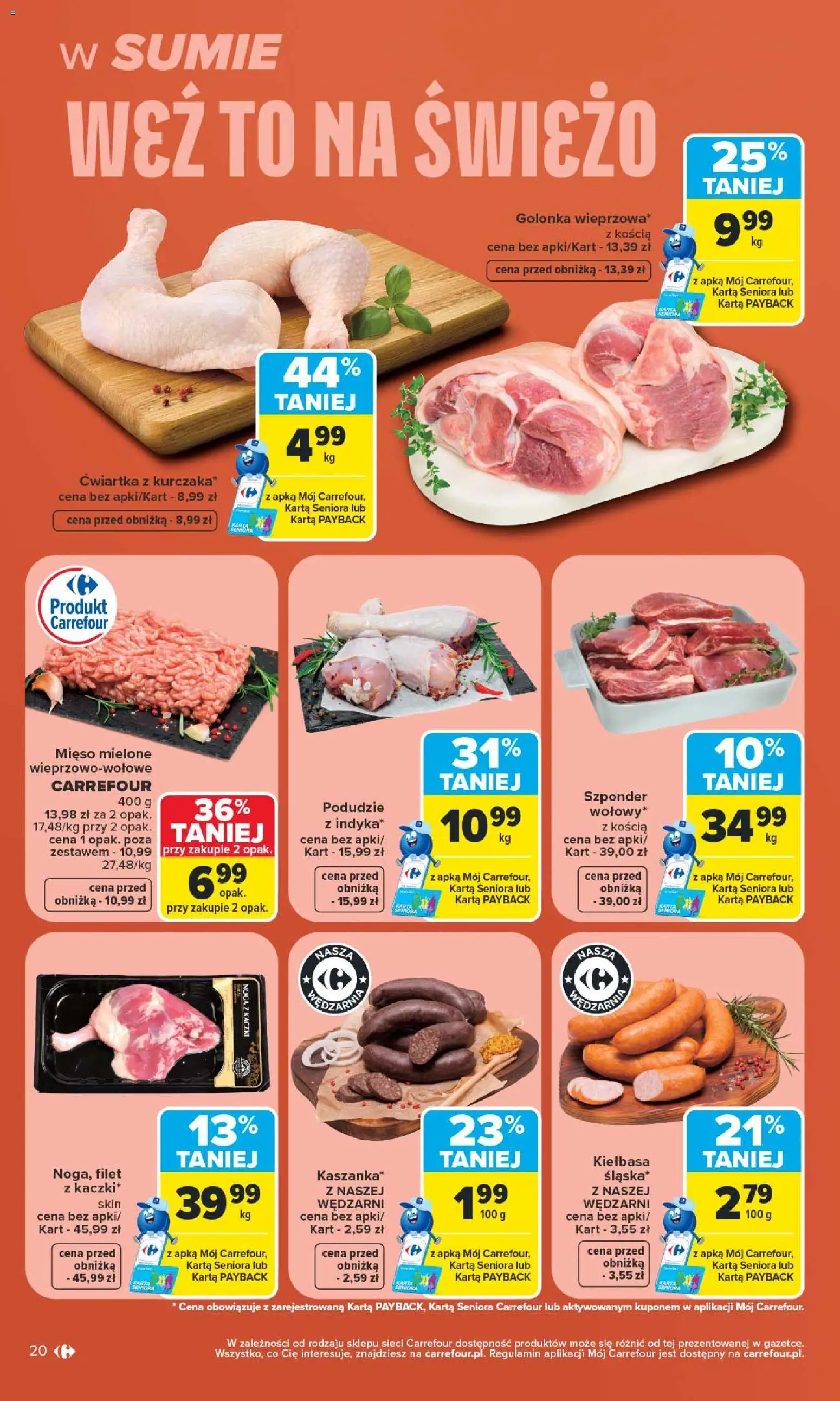 Carrefour gazetka od 29.06.2026 | Strona: 22 | Produkty: Kiełbasa, Mięso, Mięso mielone, Noga z kaczki