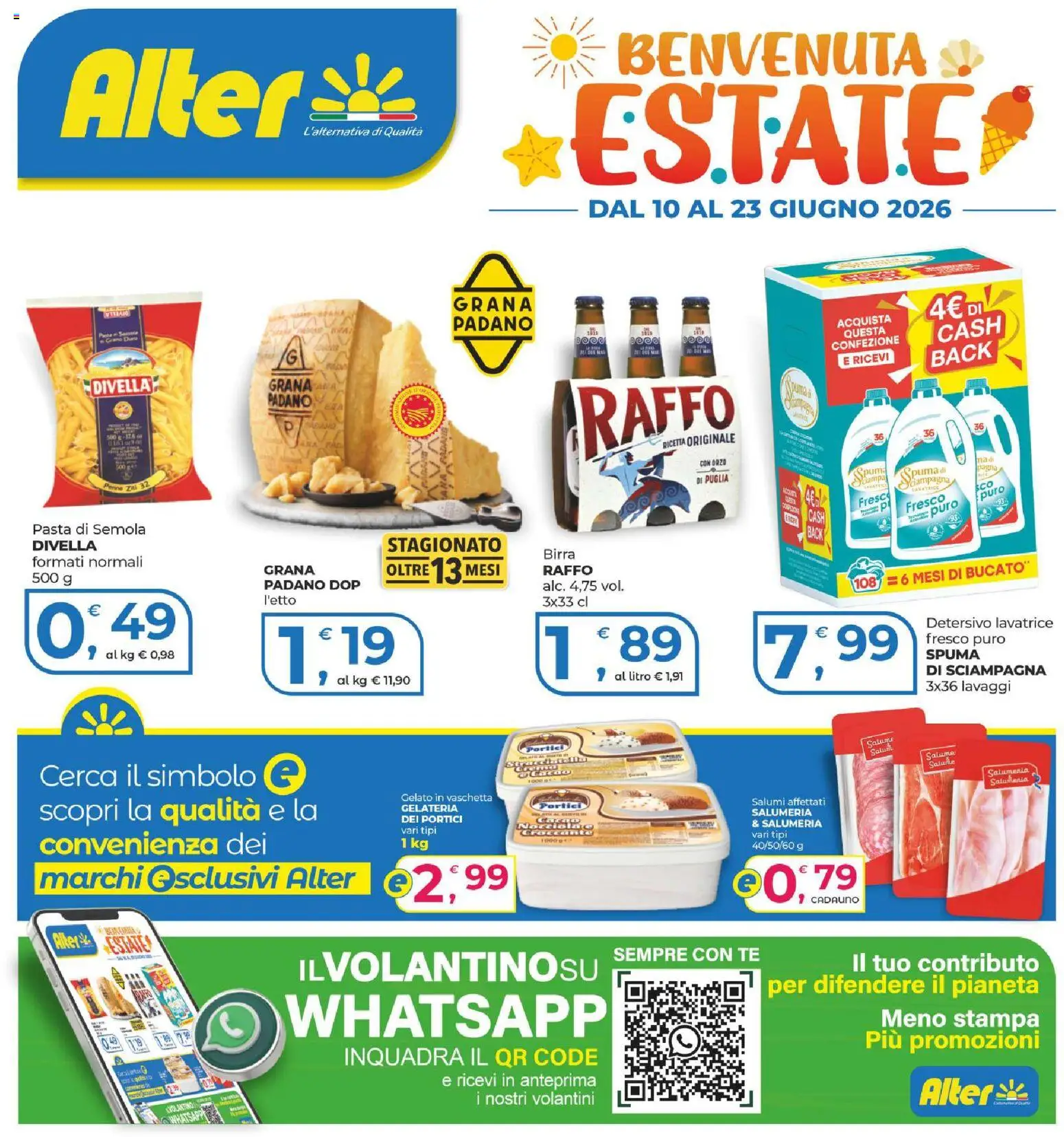 Volantino Alter Discount del 10.06.2026 | Pagina: 1 | Prodotti: Lavatrice, Grana Padano, Penne, Stracciatella
