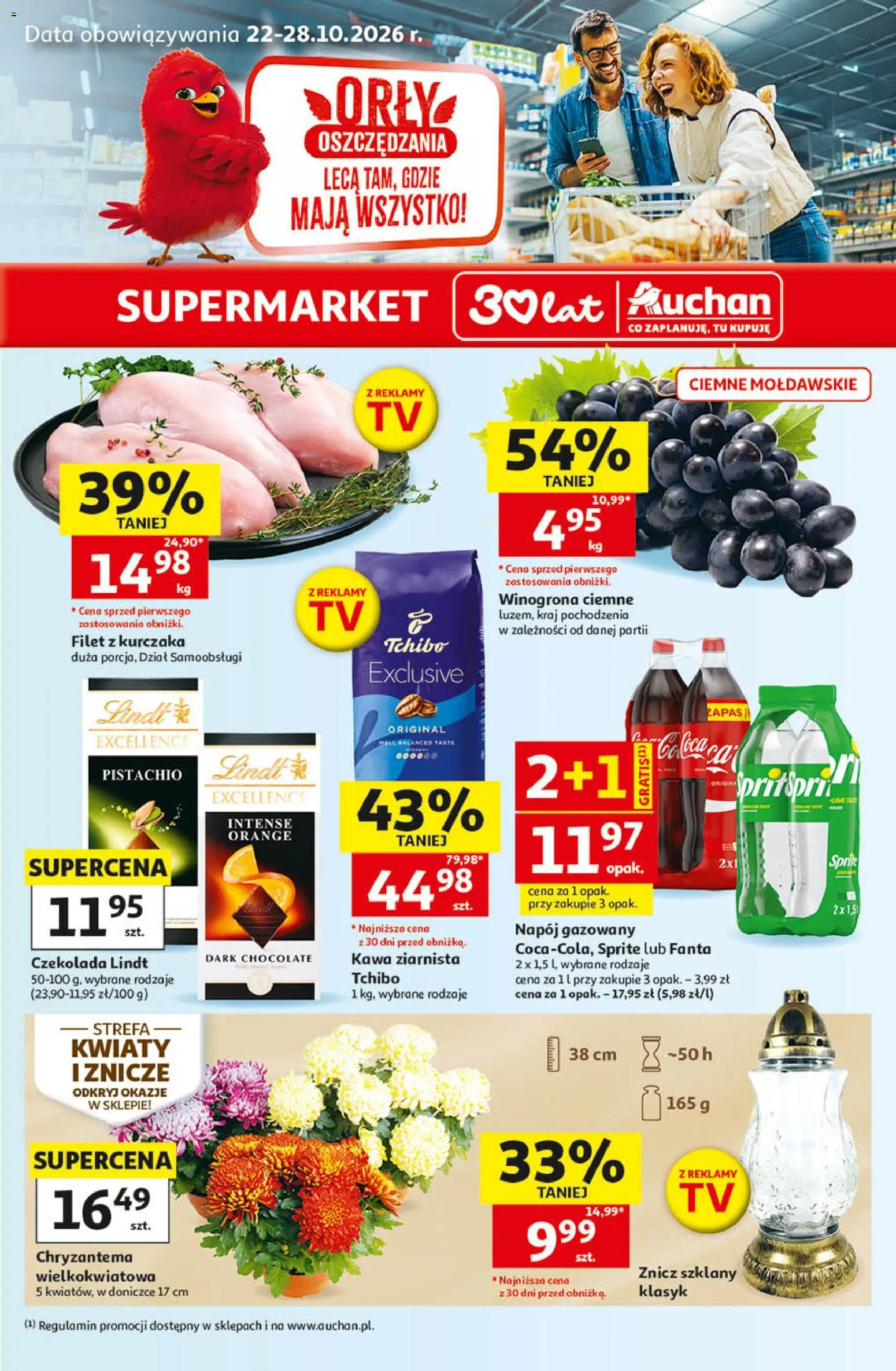 Auchan gazetka od 22.10.2026 | Strona: 1 | Produkty: Fanta, Kawa, Czekolada, Kwiaty
