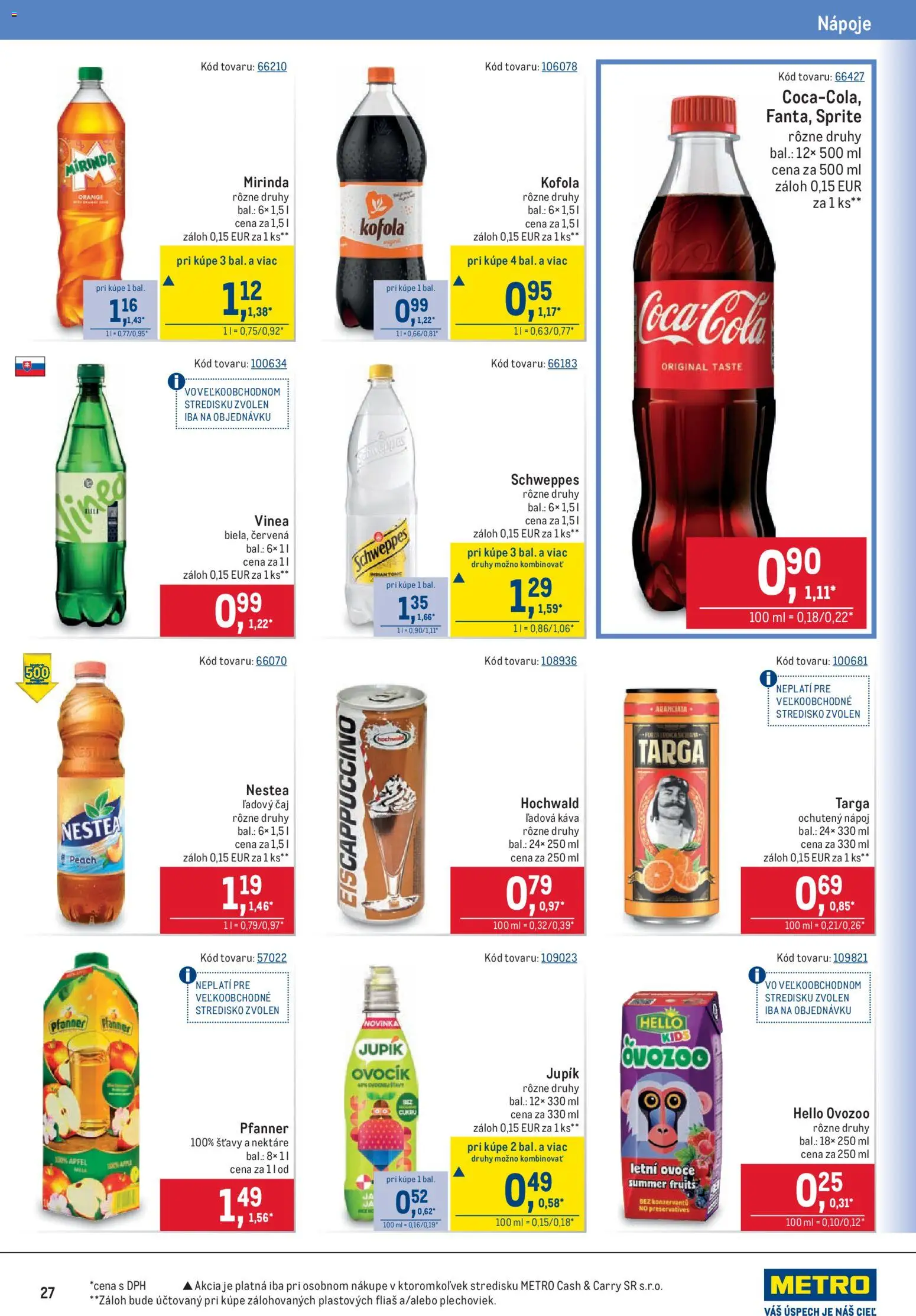 Nové Metro akcie – leták je platný od 09.09.2026 | Strana: 27 | Produkty: Nápoje, Sprite, Mirinda, Ľadový čaj