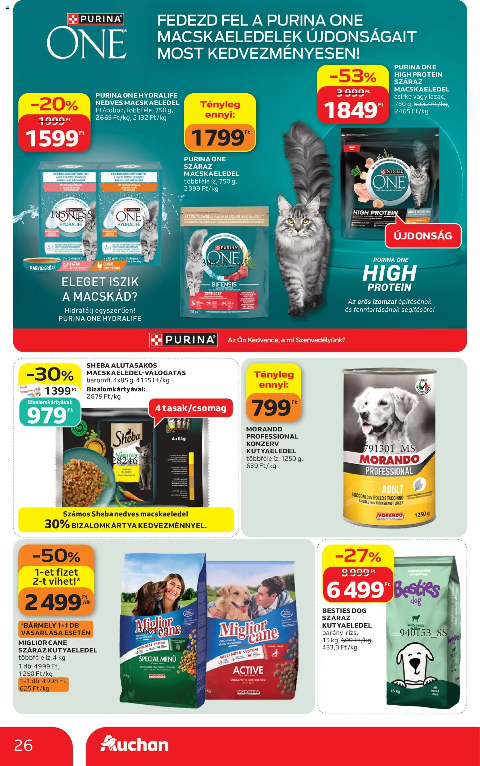 Auchan akciós ujság - amely érvényes a következő dátumtól: 04.06.2026 | Oldal: 26 | Termékek: Macskaeledel, Kutyaeledel, Protein, Lazac