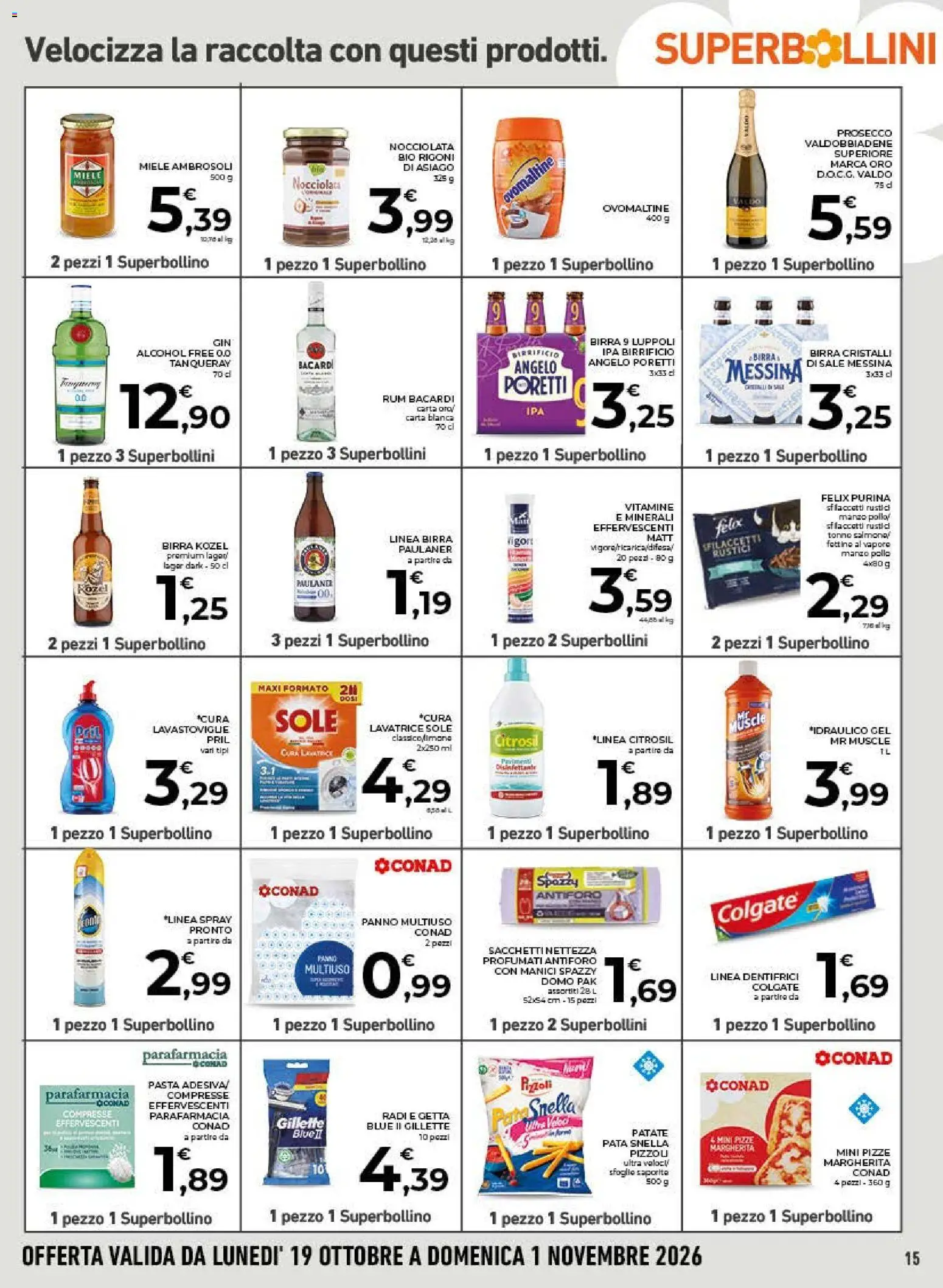 Volantino Conad del 21/10/2026 | Pagina: 15 | Prodotti: Salmone, Lavastoviglie, Miele, Rustici