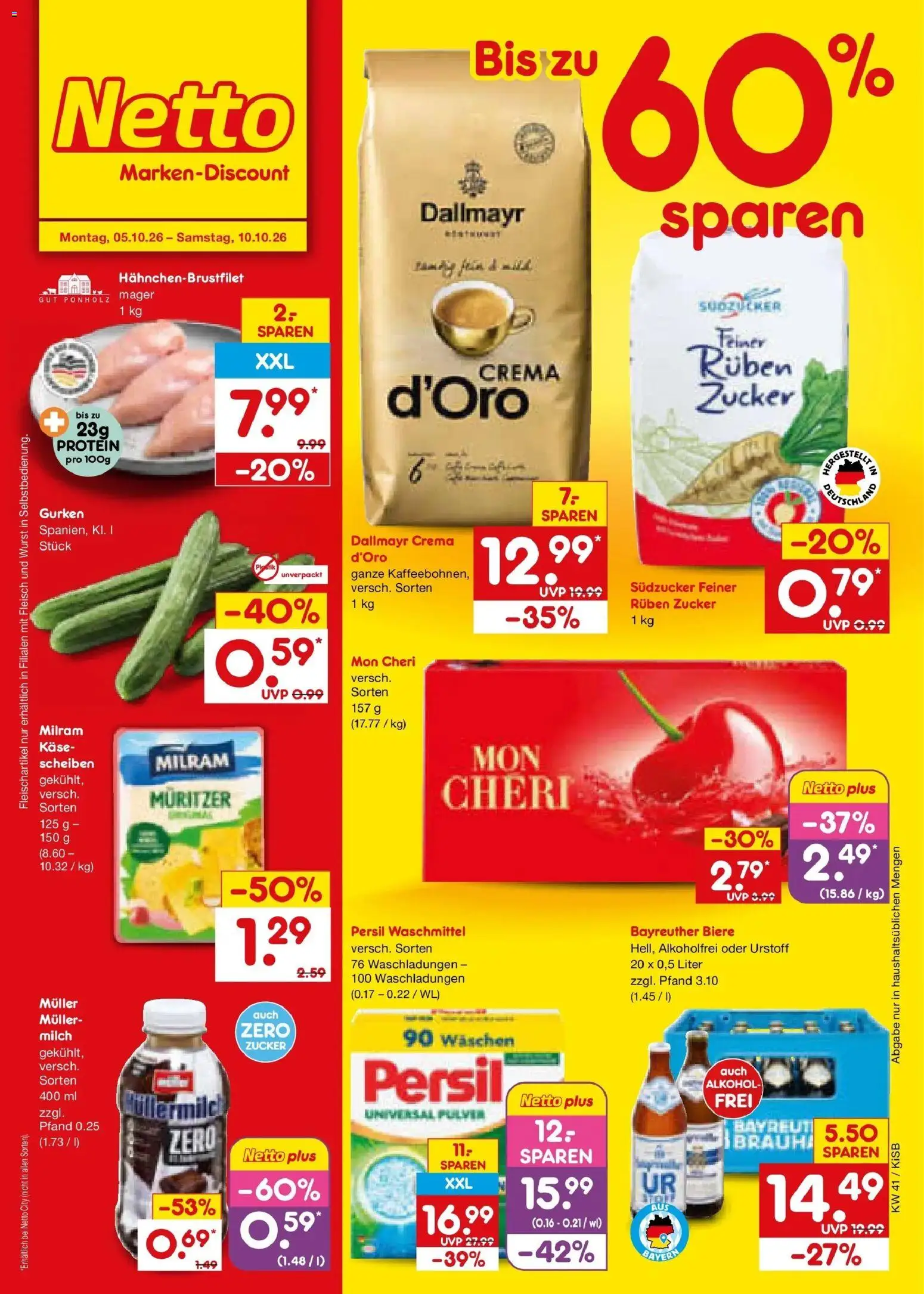 Netto Marken-Discount Prospekt Nürnberg – gültig ab 05.10.2026 | Seite: 1 | Produkte: Milch, Käse, Wurst, Fleisch