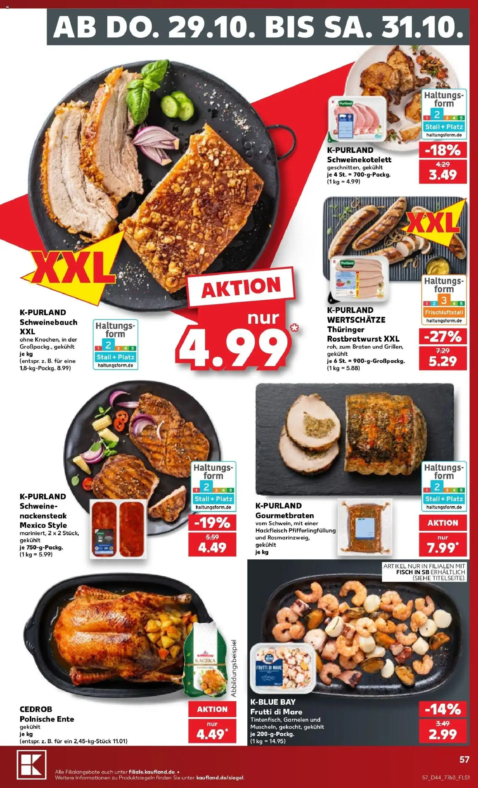 Prospekt Kaufland ab 26.10.2026 » Angebote Online zum Blättern | Seite: 61 | Produkte: Schweinebauch, Garnelen, Ente, Hackfleisch