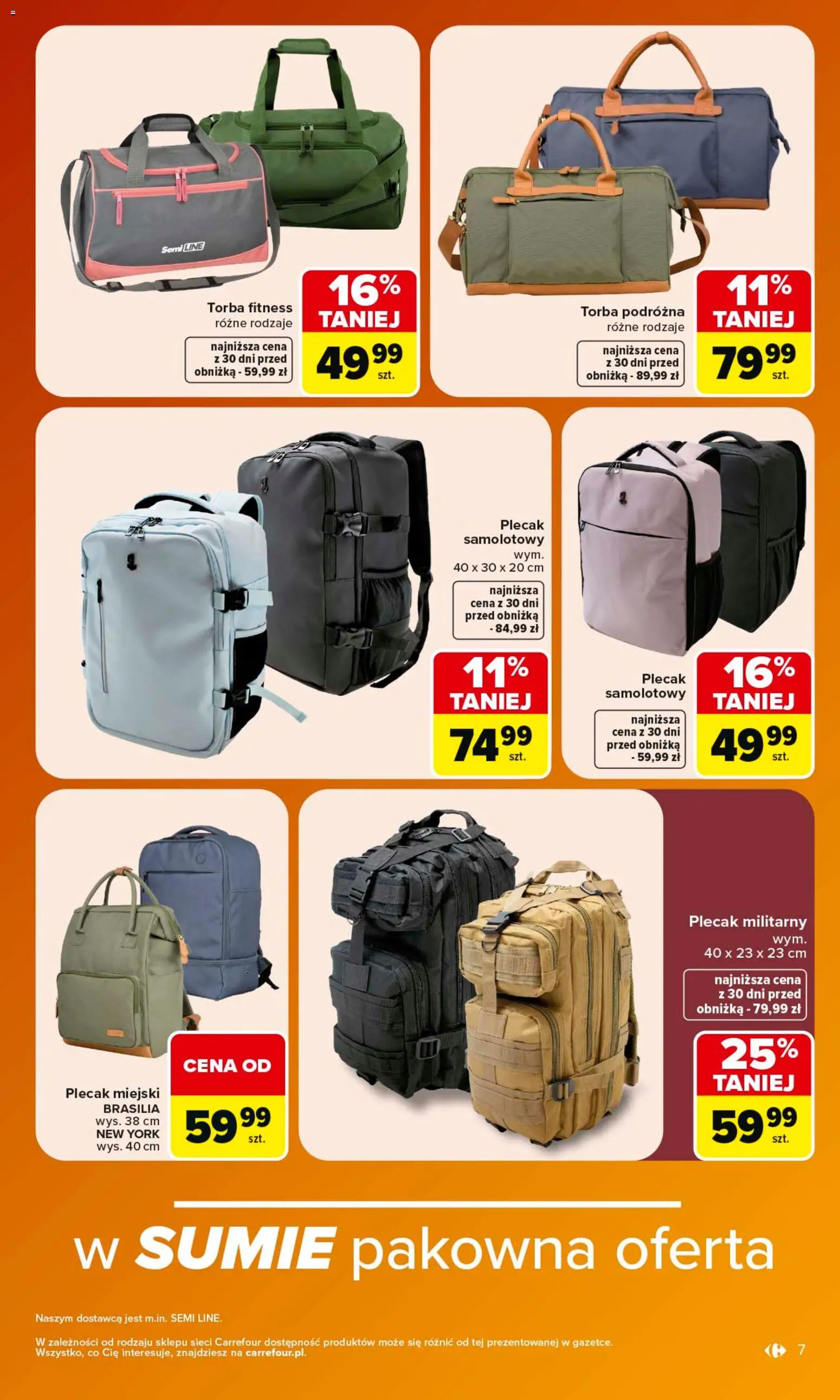 Carrefour gazetka - W sumie same okazje od 08.06.2026 | Strona: 7 | Produkty: Plecak, Torba podróżna, Torba