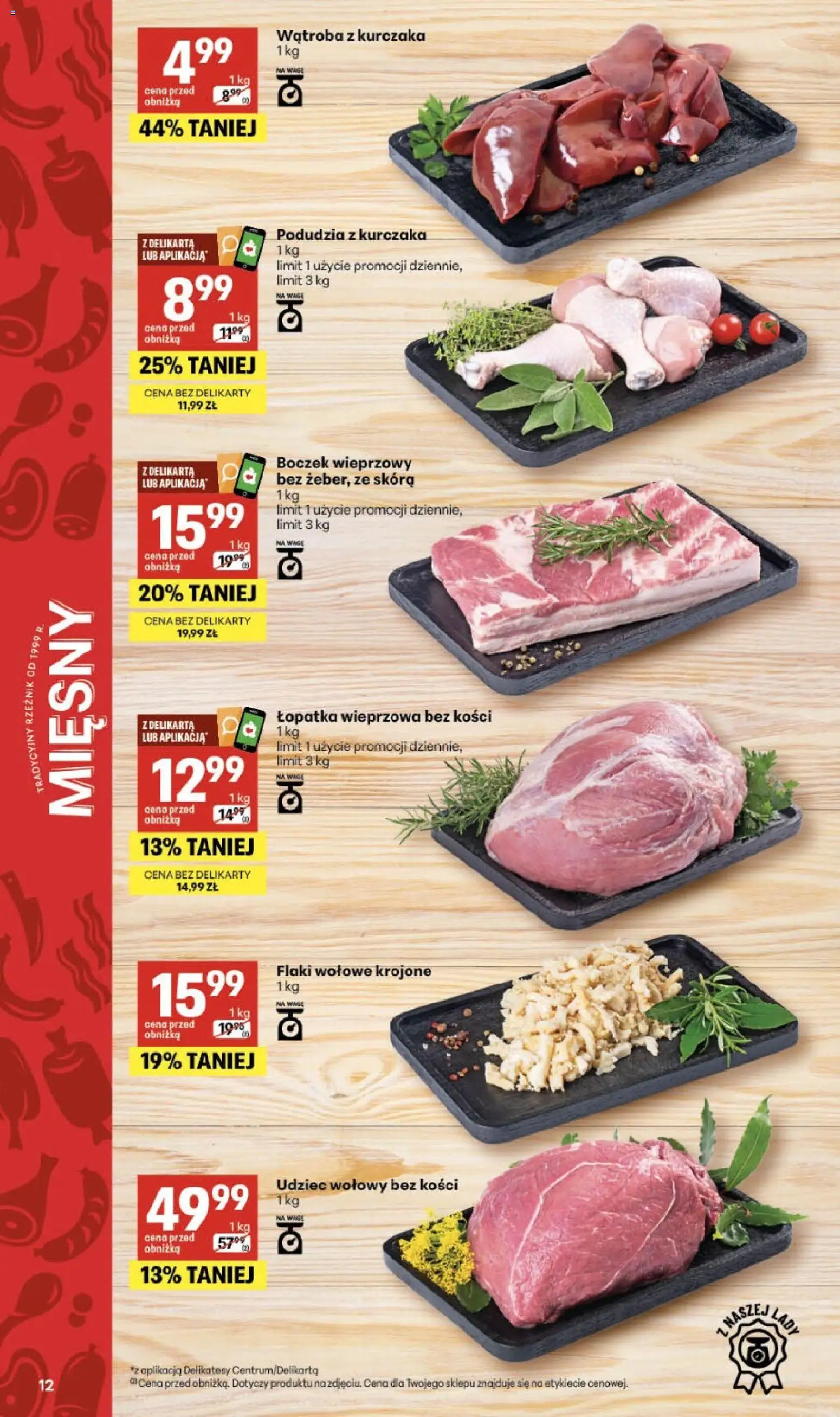 Delikatesy Centrum gazetka od 20.08.2026 | Strona: 12 | Produkty: Podudzia z kurczaka, Delikatesy, Boczek, Flaki wołowe