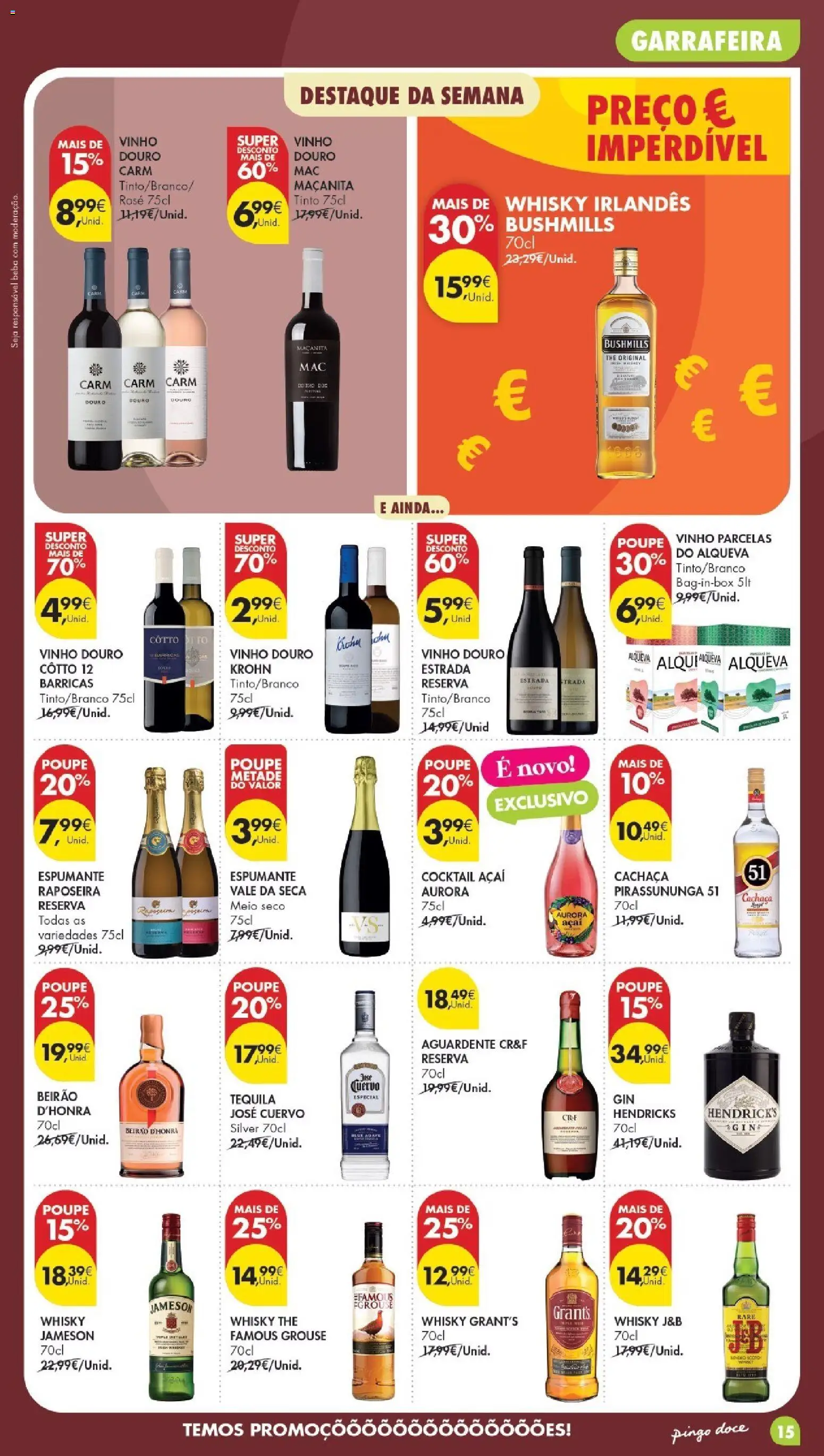 Pingo Doce Folheto Poupe Este Fim de Semana │ válido de 13/10/2026 | Página: 15 | Produtos: Whisky irlandês, Espumante, Cachaça, Tequila
