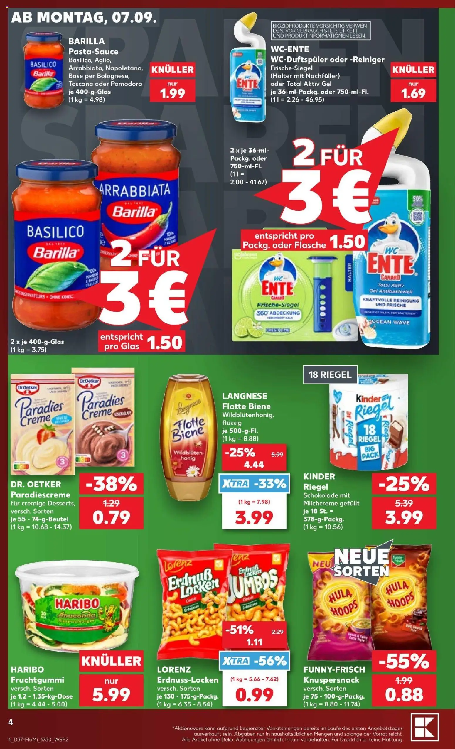 Kaufland Prospekt – gültig ab 07.09.2026 | Seite: 4 | Produkte: Langnese, Haribo, Schokolade, Ente