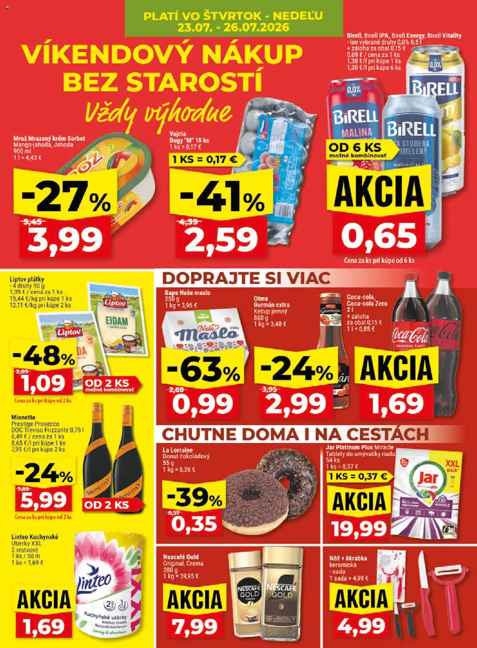 Nové Klas akcie – leták je platný od 20.07.2026 | Strana: 27 | Produkty: Birell, Eidam, Tablety do umývačky riadu, Kečup