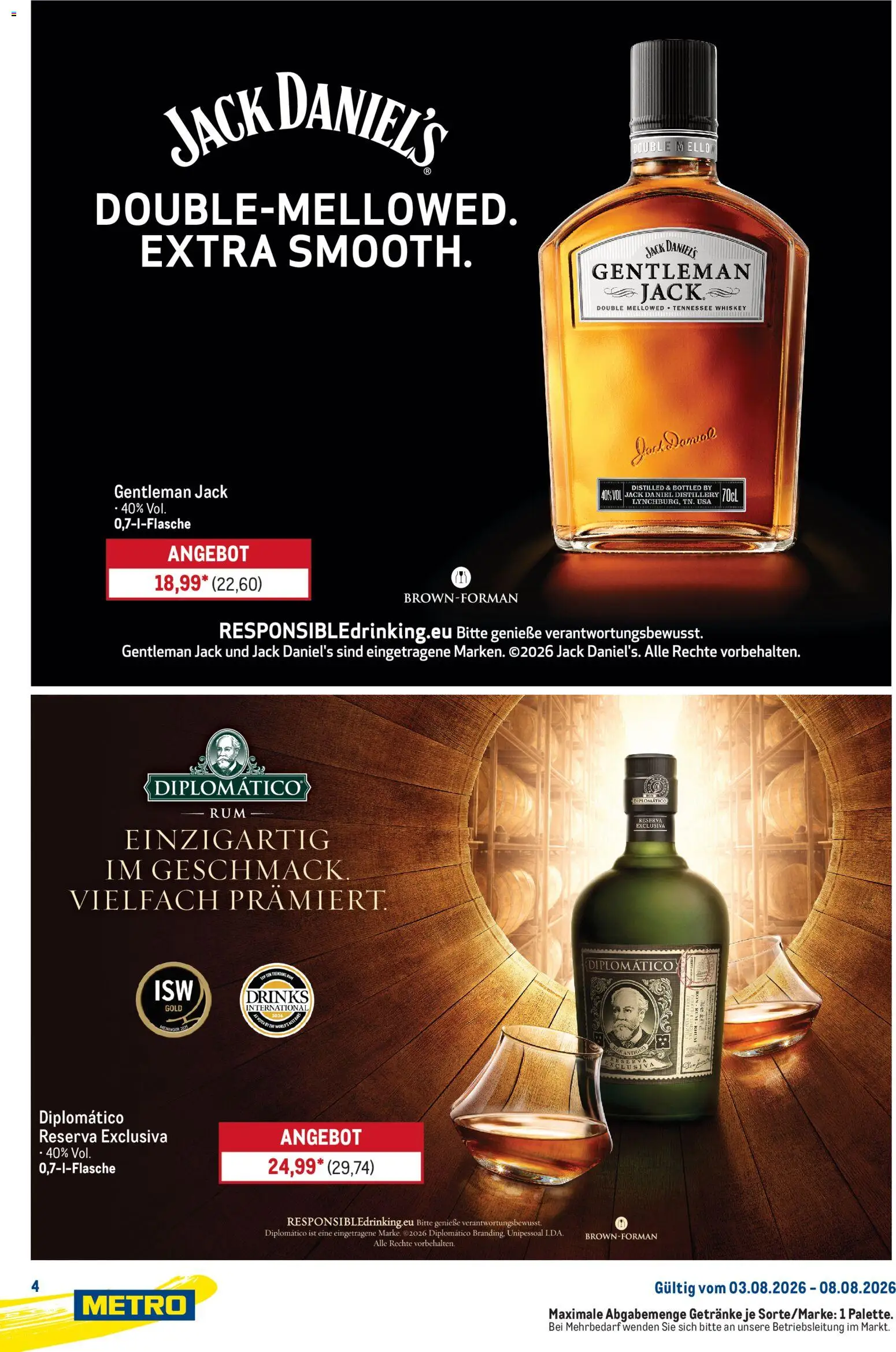 Metro Starke Marken – gültig ab 03.08.2026 | Seite: 4 | Produkte: Rum, Jack Daniel's, Whiskey