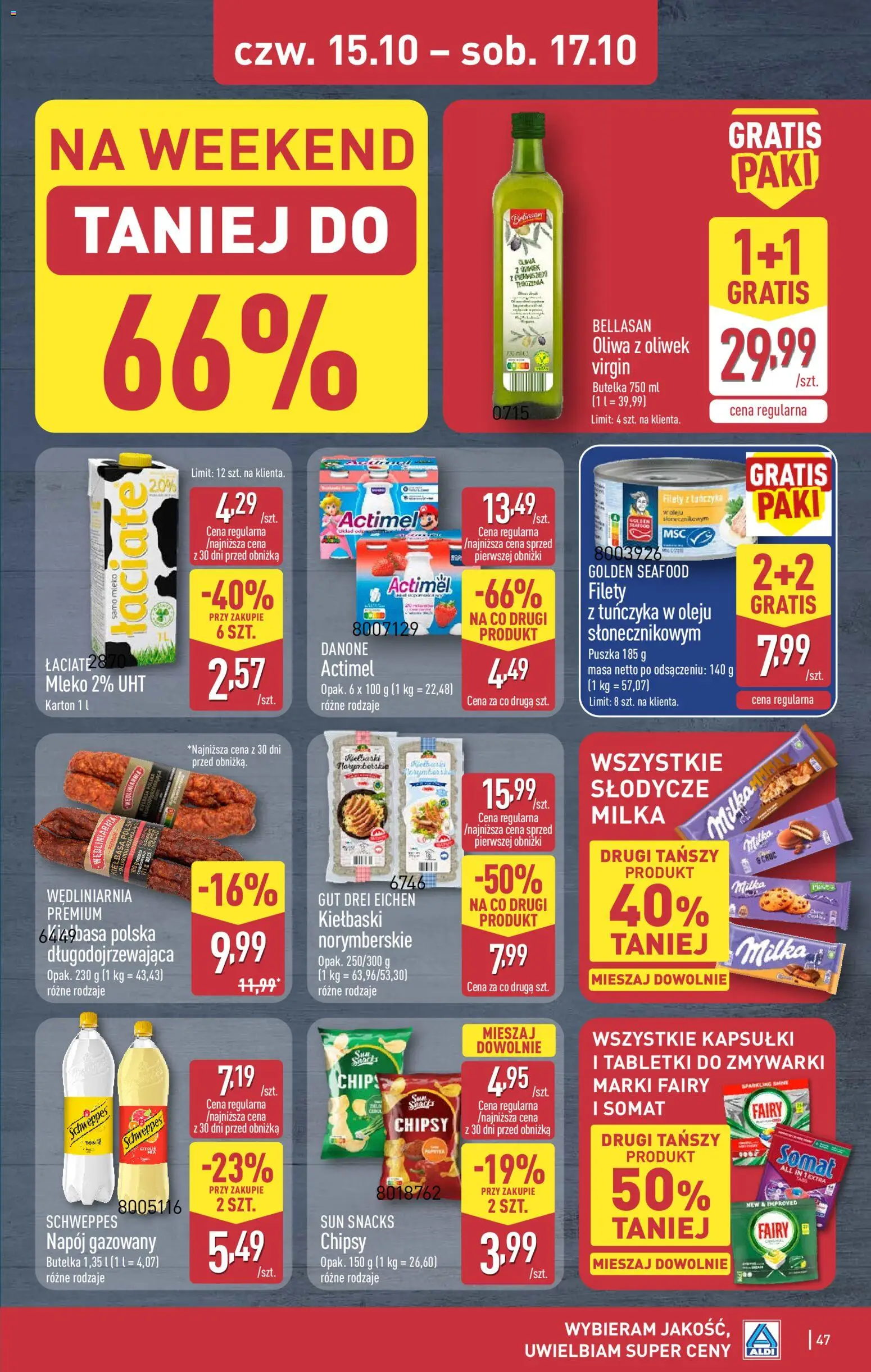Aldi gazetka od 12.10.2026 | Strona: 47 | Produkty: Oliwa z oliwek, Kiełbaski, Milka, Actimel