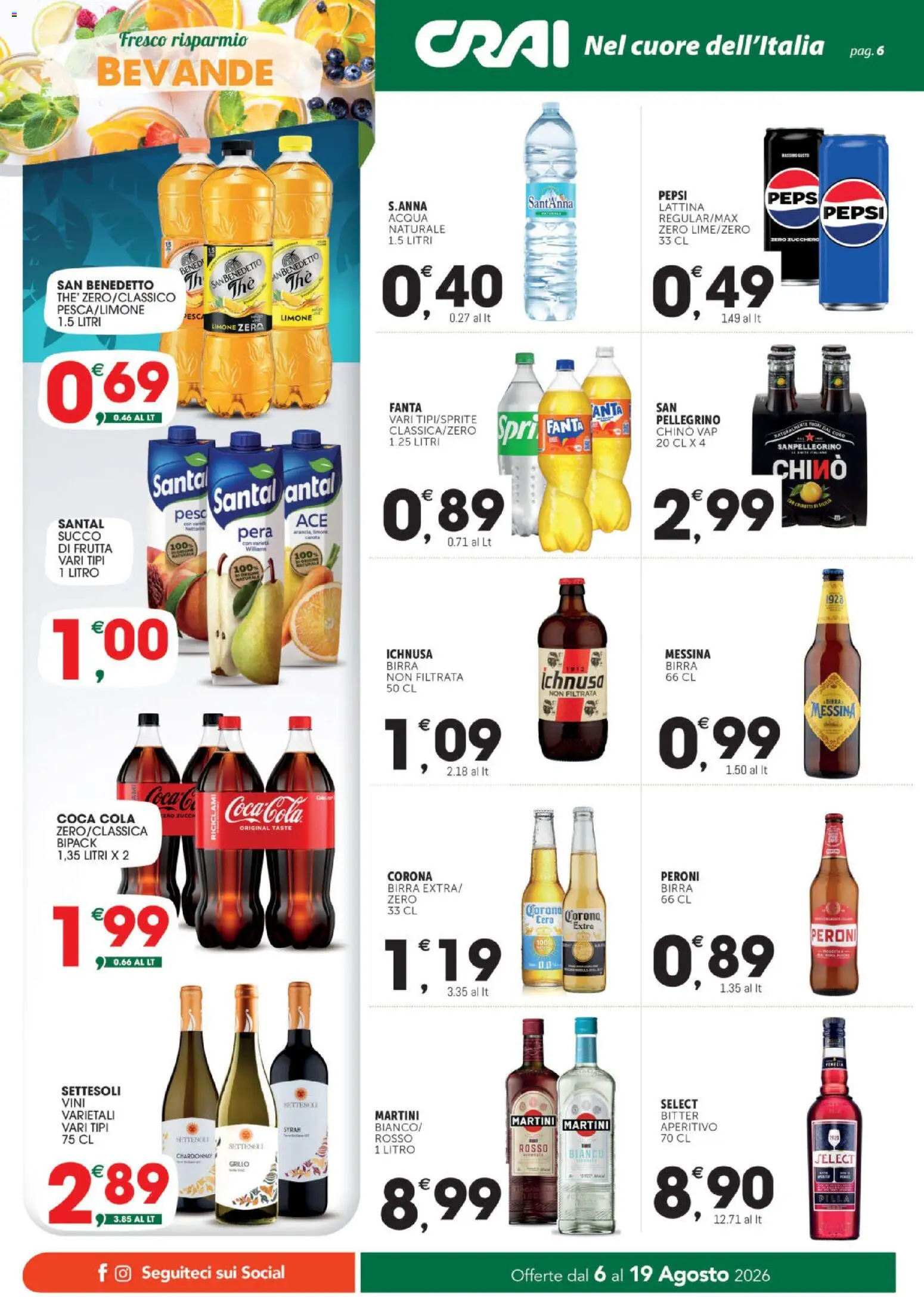 Volantino CRAI del 06/08/2026 | Pagina: 6 | Prodotti: Frutta, Martini, Succo di frutta, Coca Cola