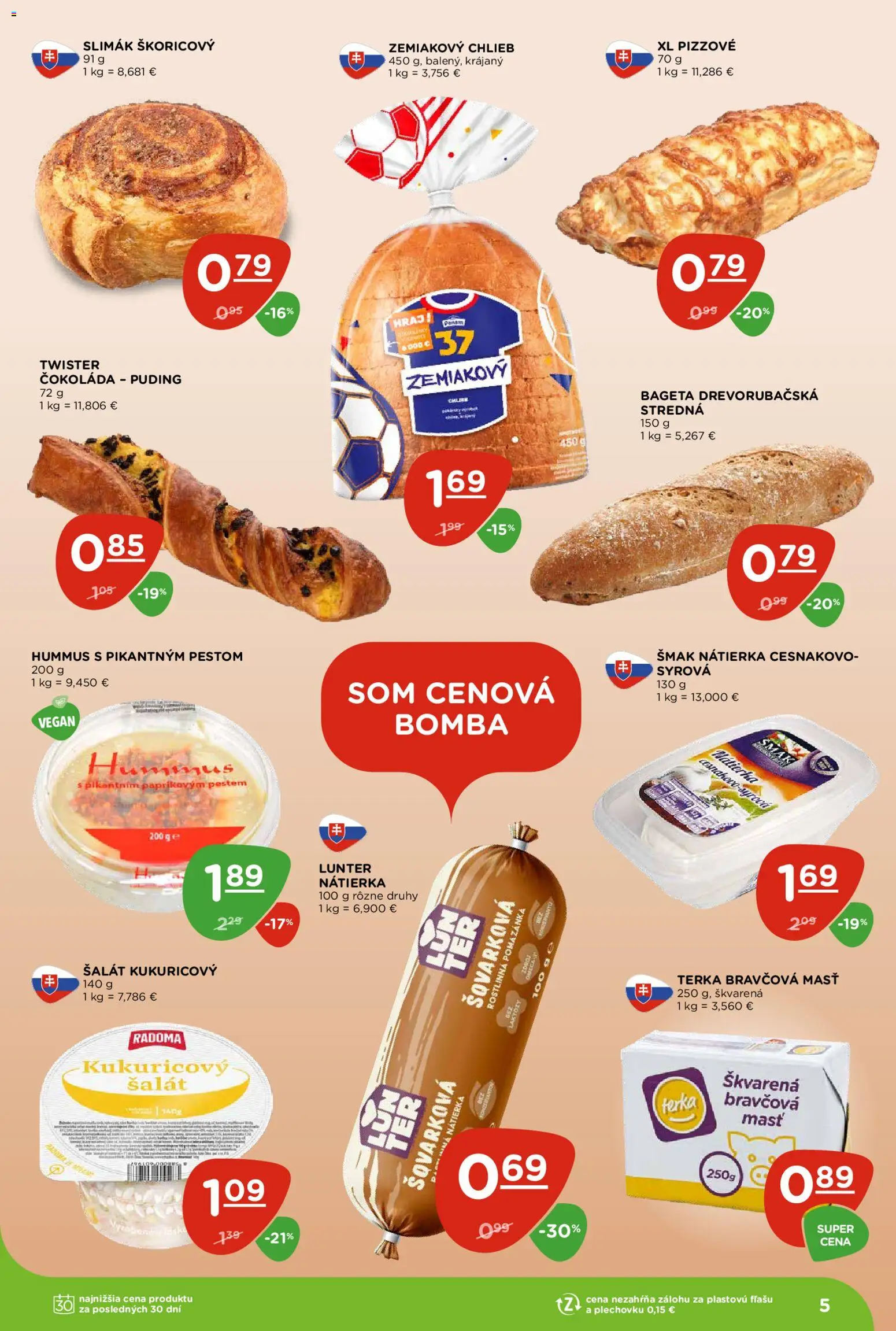 Nové Terno akcie – leták je platný od 30.07.2026 | Strana: 5 | Produkty: Hummus, Nátierka, Bageta, Bravčová masť